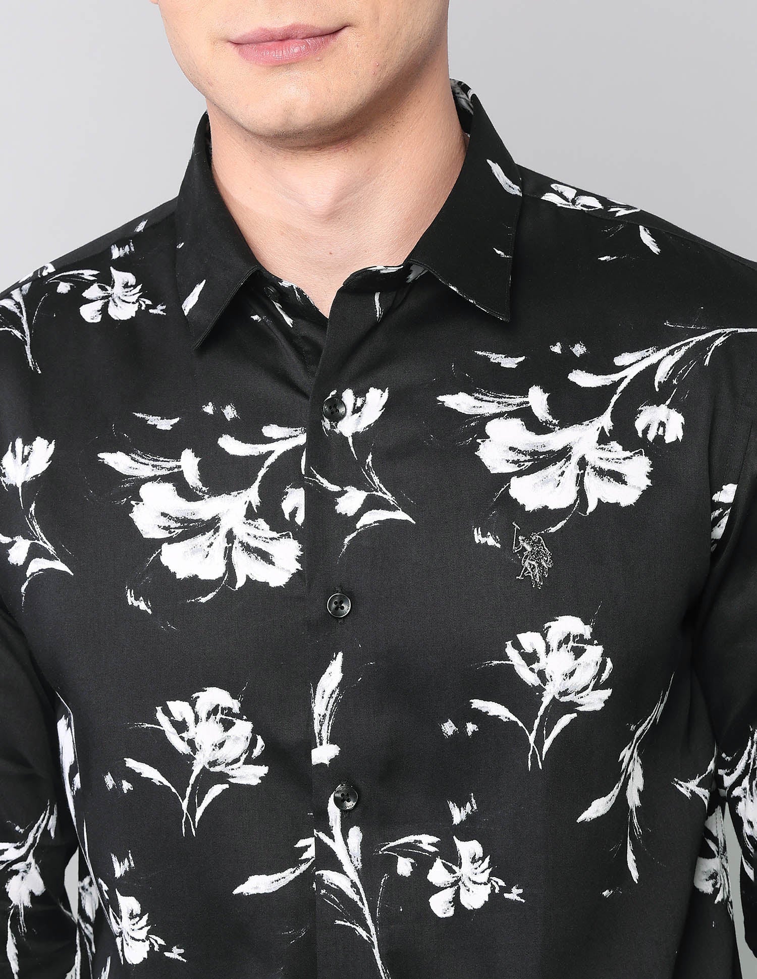 Floral Printed Satin Shirt Black - U.S. Polo Assn. India | Large