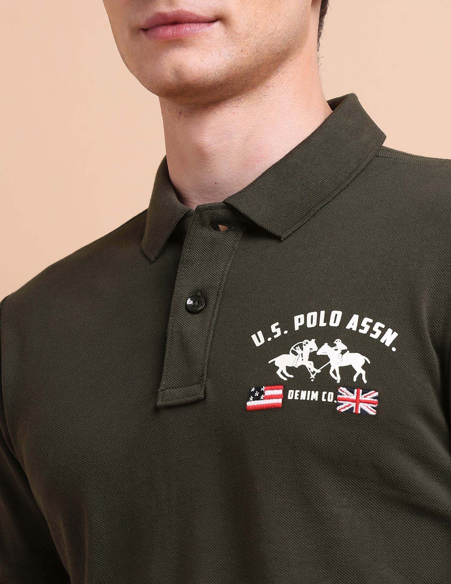 Brand Printed Muscle Fit Polo Shirt Olive - U.S. POLO ASSN. | Large