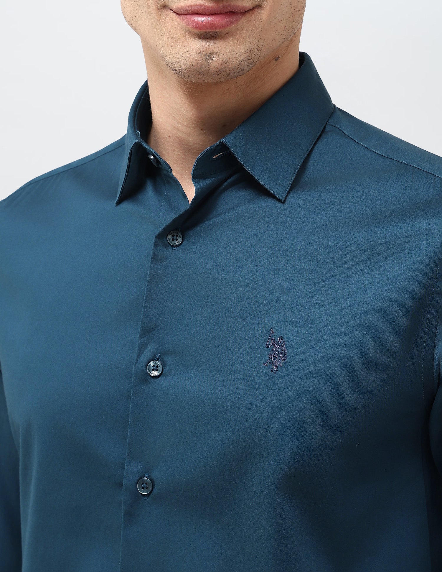 Tailored Fit Solid Shirt Teal - U.S. Polo Assn. India | Large
