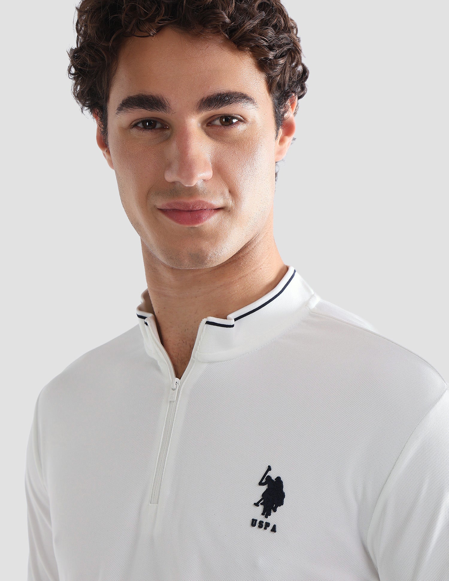 Solid Slim Fit Active Polo Shirt Off White - U.S. Polo Assn. India | Large