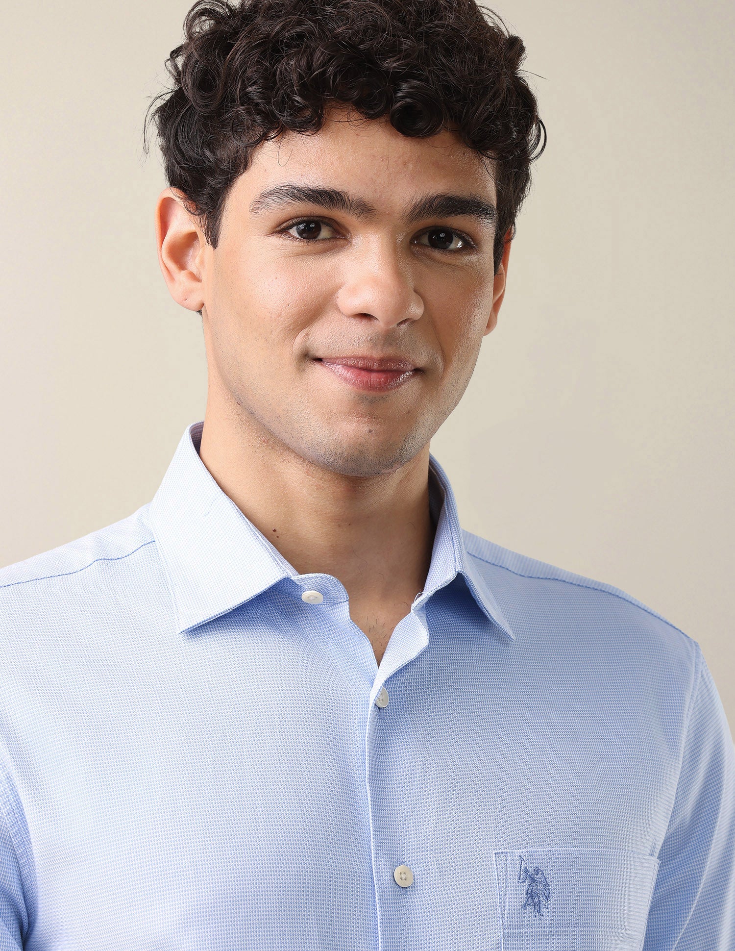 Textured Tailored Fit Shirt Light Blue - U.S. Polo Assn. India | Large