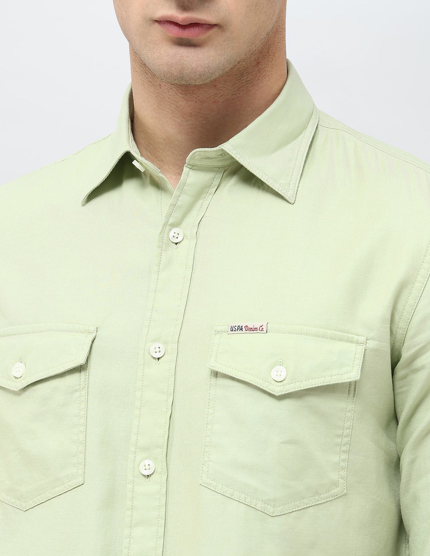 Solid Regular Fit Twill Shirt Light Green - U.S. Polo Assn. India | Large