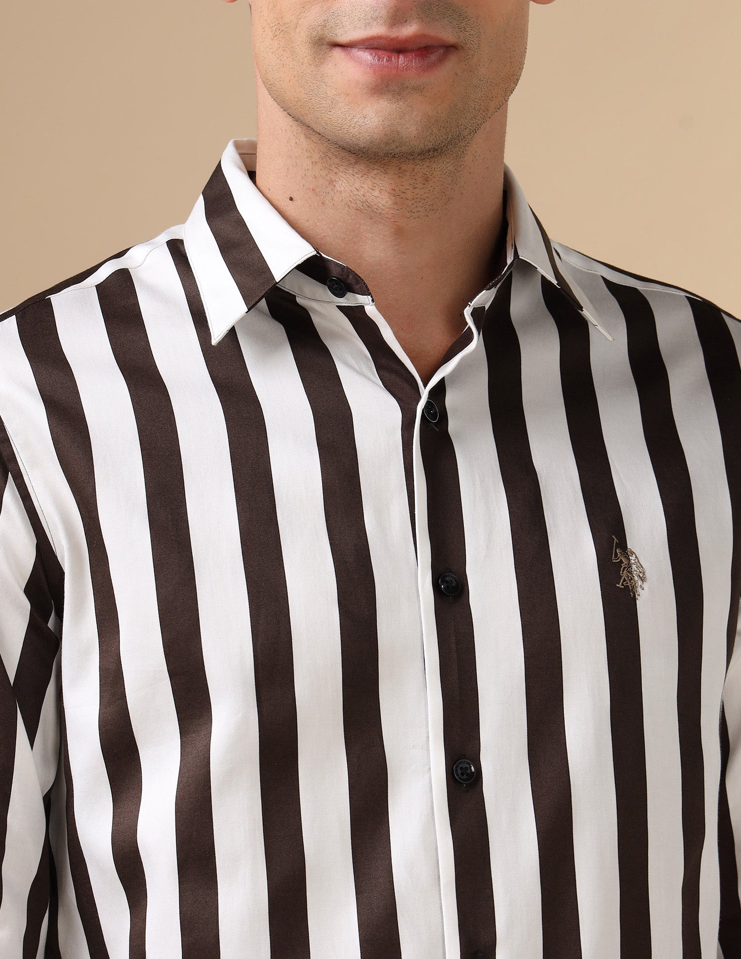 Vertical Striped Pure Cotton Shirt Choco - U.S. POLO ASSN. | Large