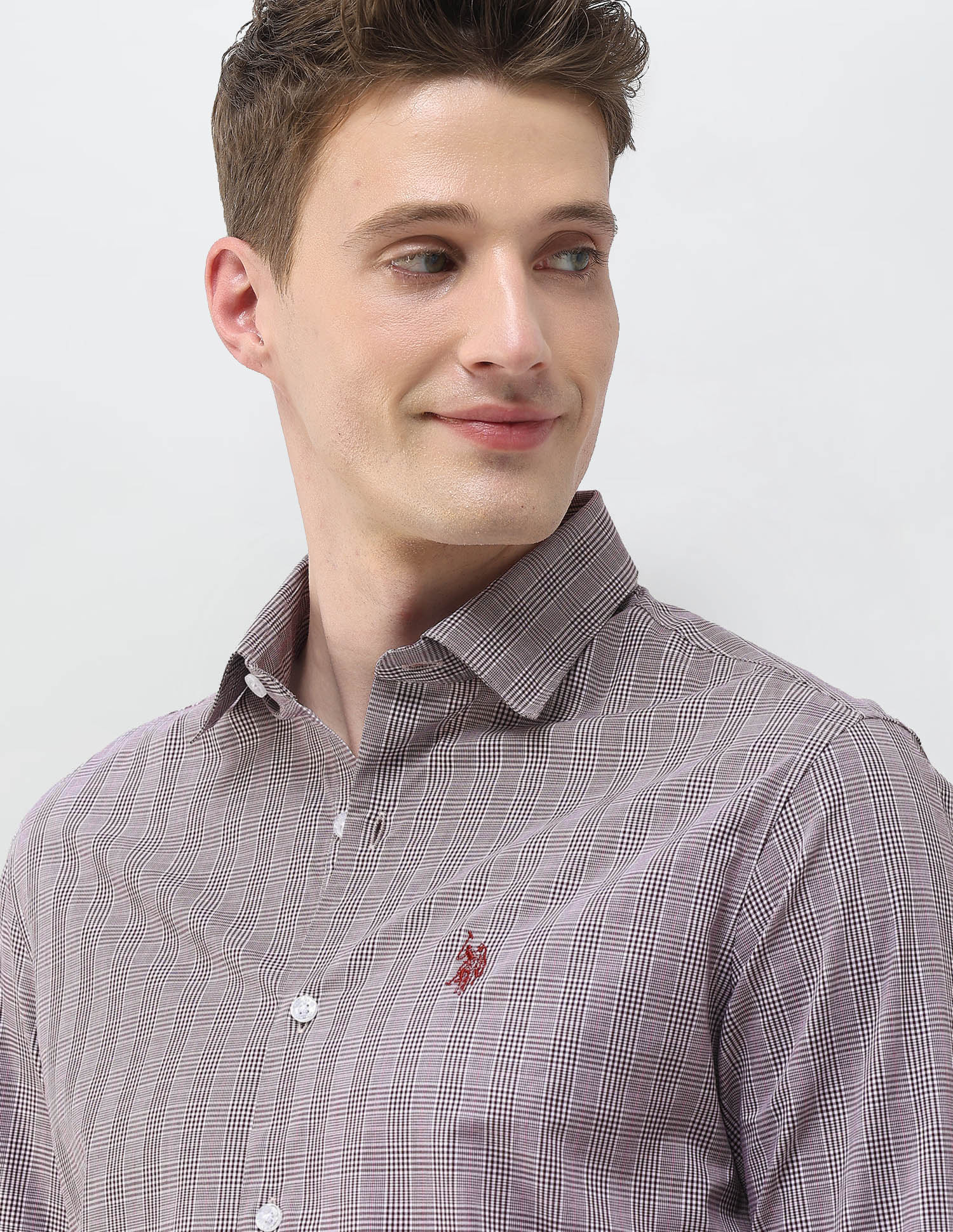 Glen Checked Tailored Fit Shirt Maroon - U.S. Polo Assn. India | Large