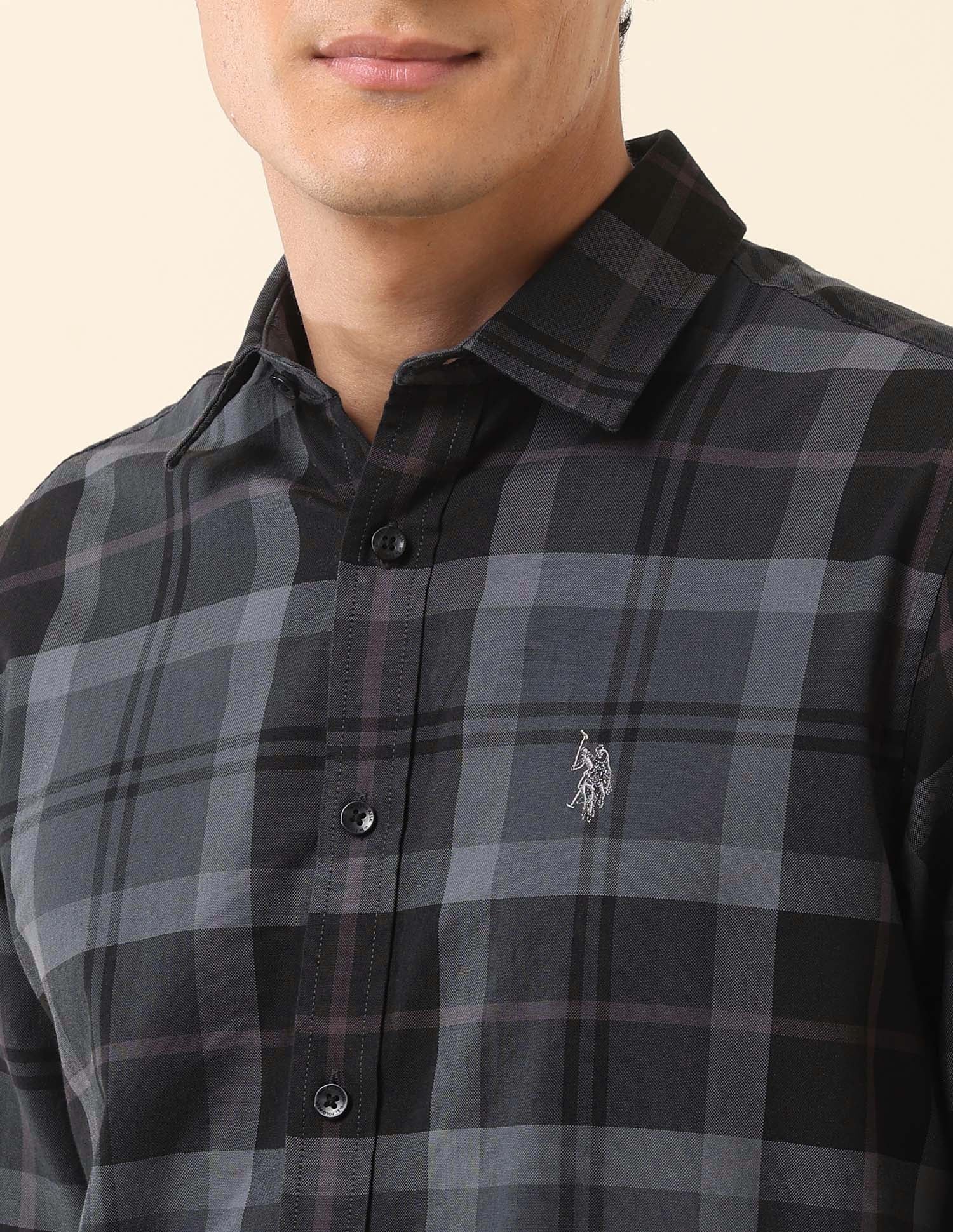Tartan Checked Pure Cotton Shirt Dark Grey - U.S. Polo Assn. India | Large