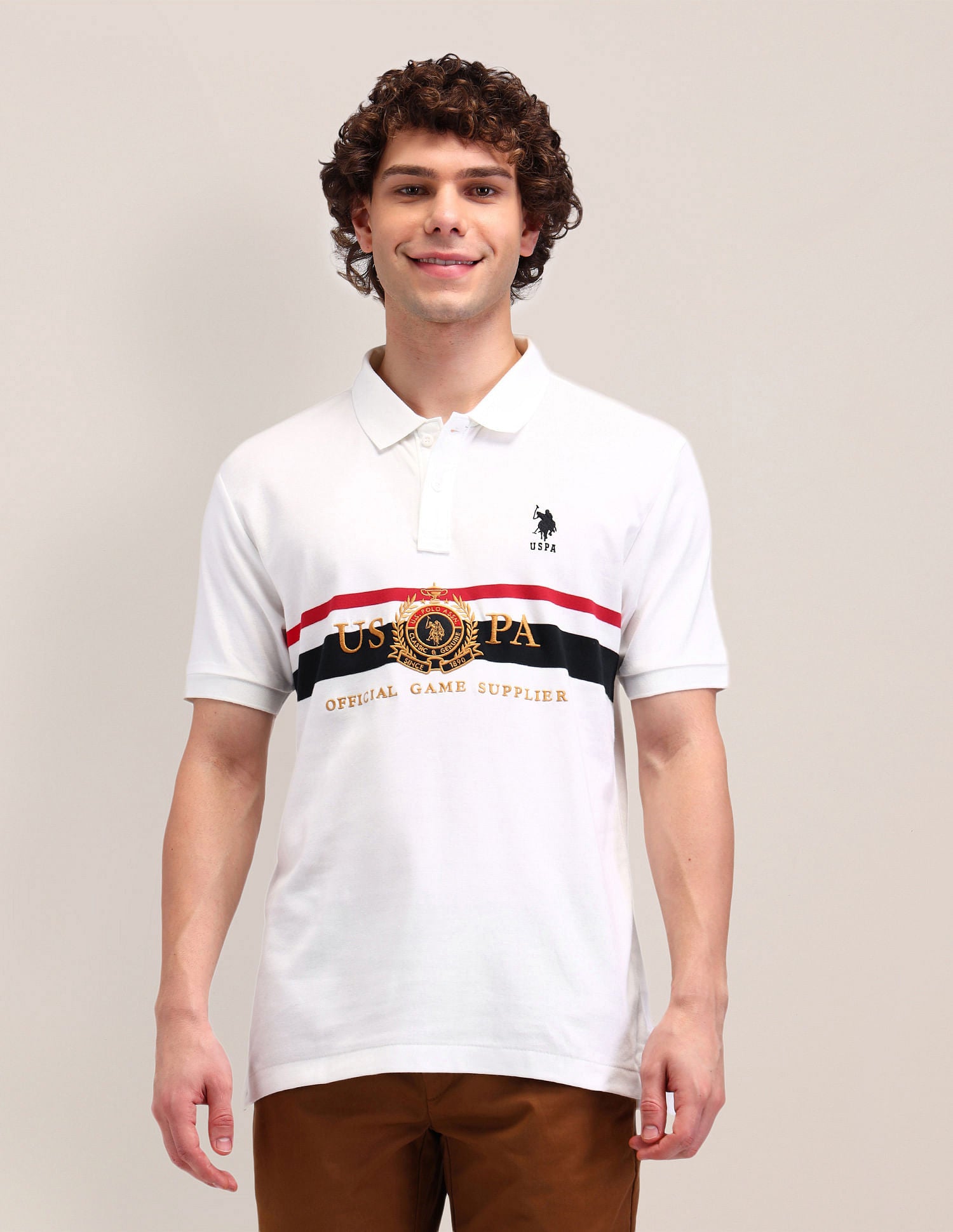 Printed Slim Fit Polo Shirt White - U.S. POLO ASSN. | Large