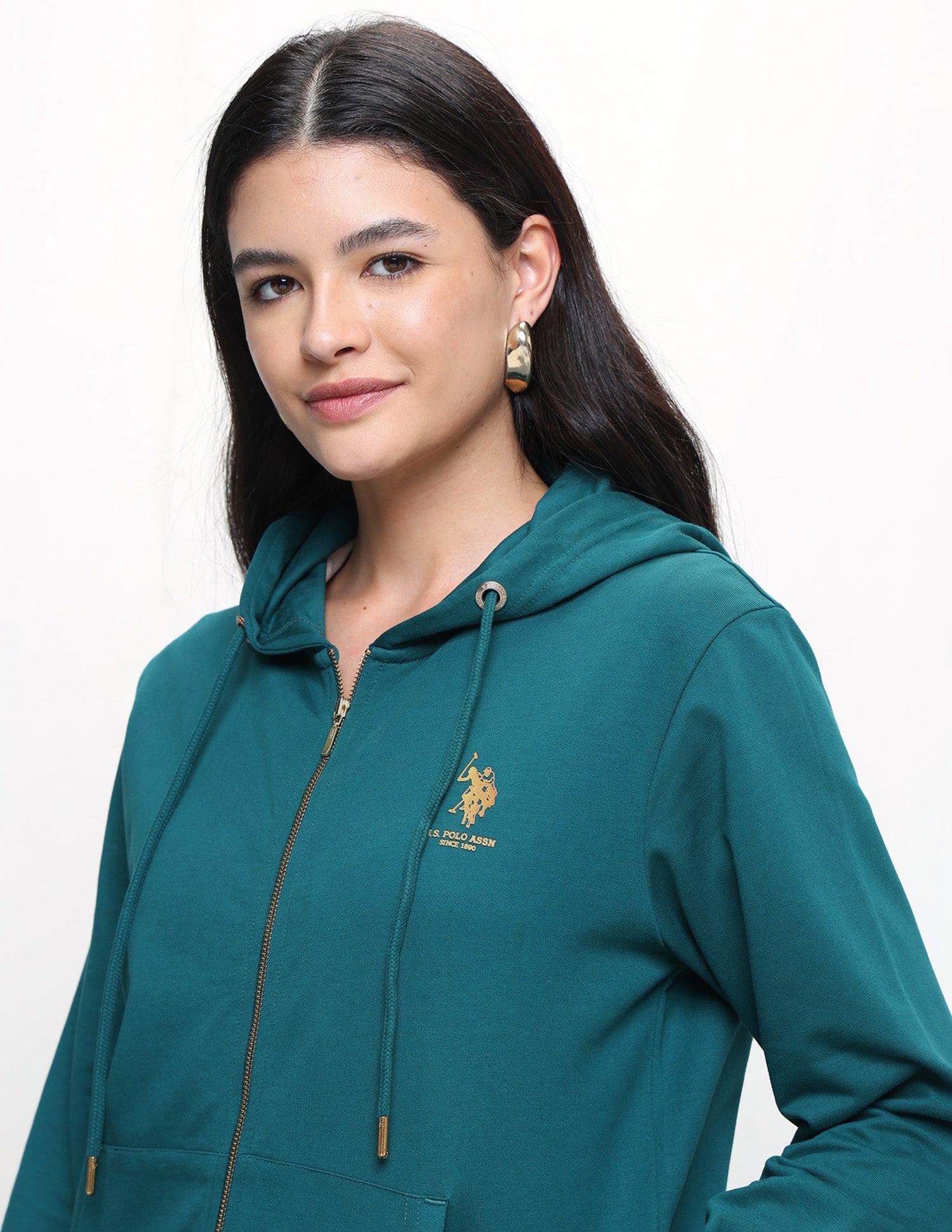 Solid Regular Fit Zipper Sweatshirt Teal - U.S. Polo Assn. India | Large