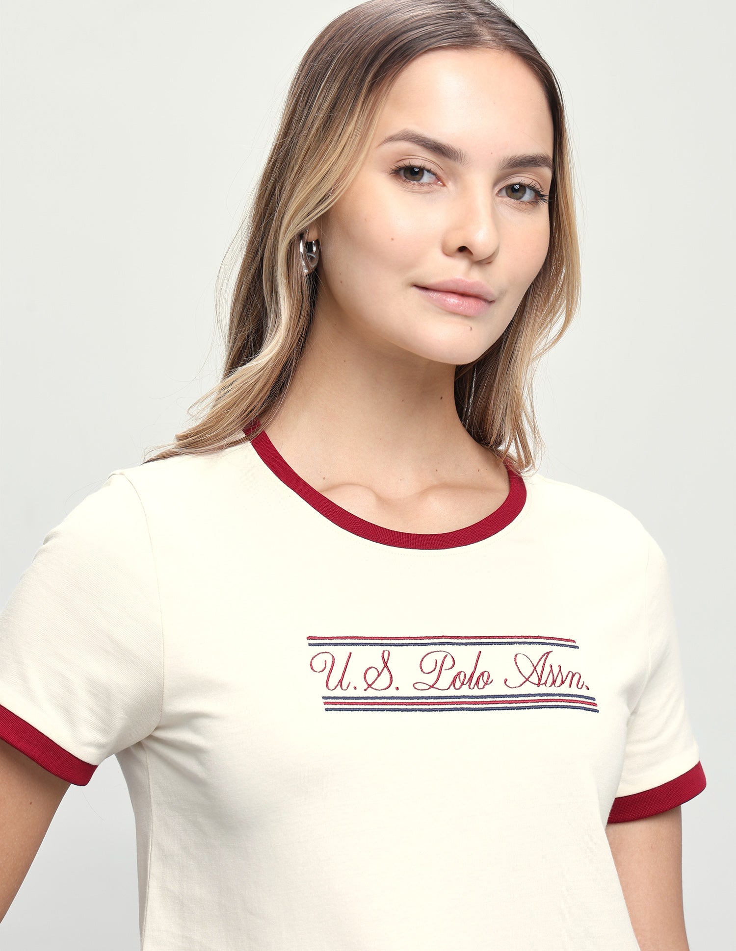 Brand Embroidered Regular Fit T-Shirt Ecru - U.S. Polo Assn. India | Large
