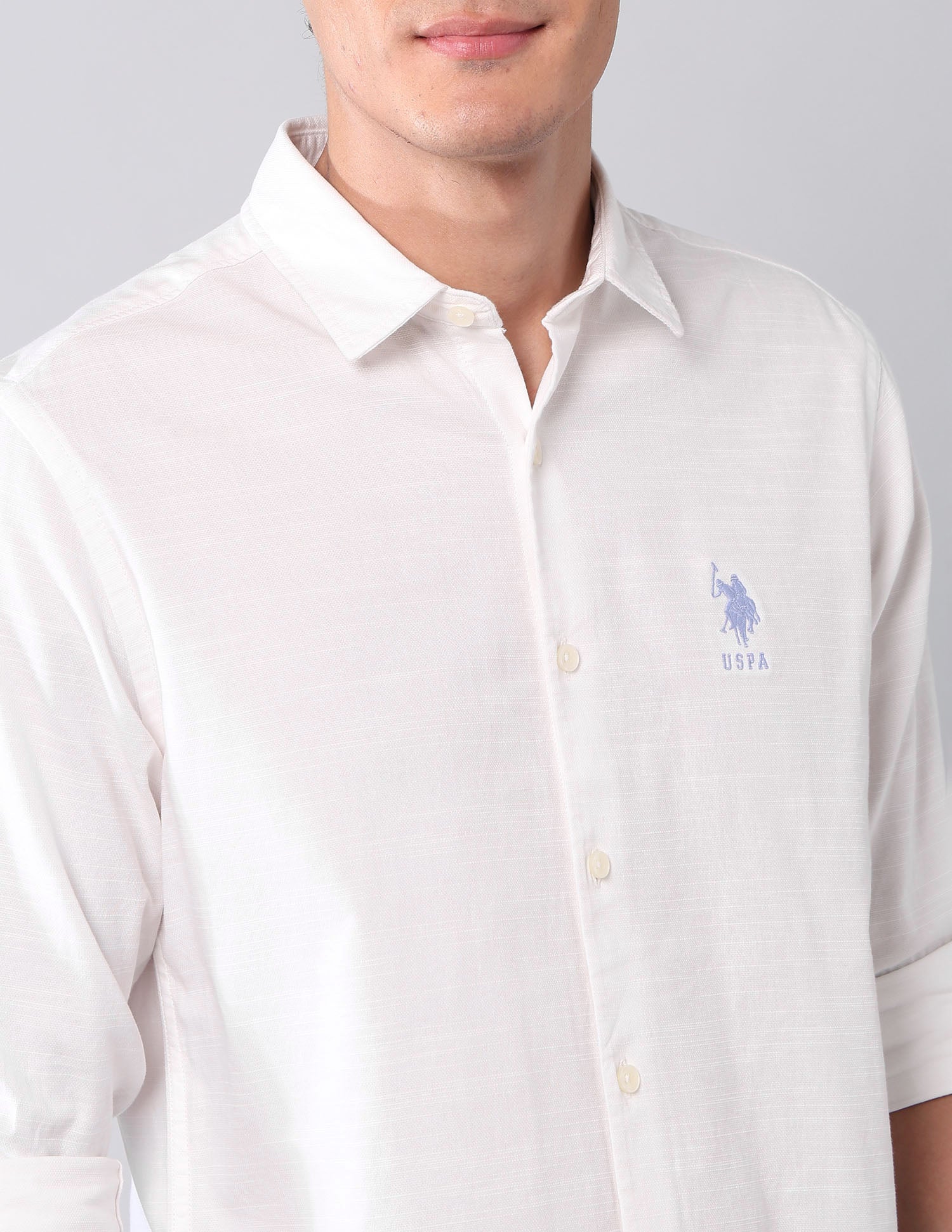 Pure Cotton Regular Fit Dobby Shirt White - U.S. Polo Assn. India | Large