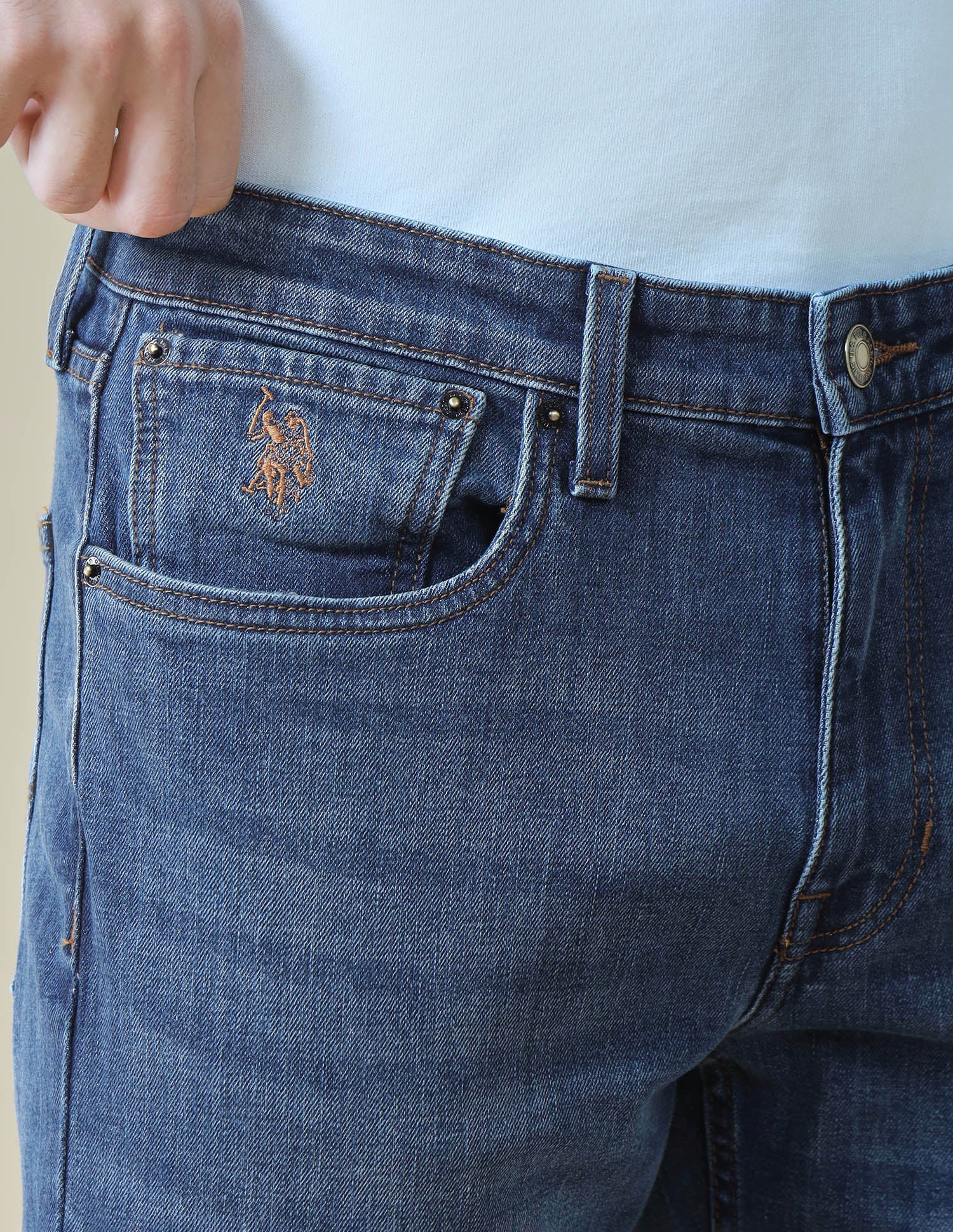 Harold Slim Straight Fit Blue Jeans Mid Blue - U.S. Polo Assn. India | Large