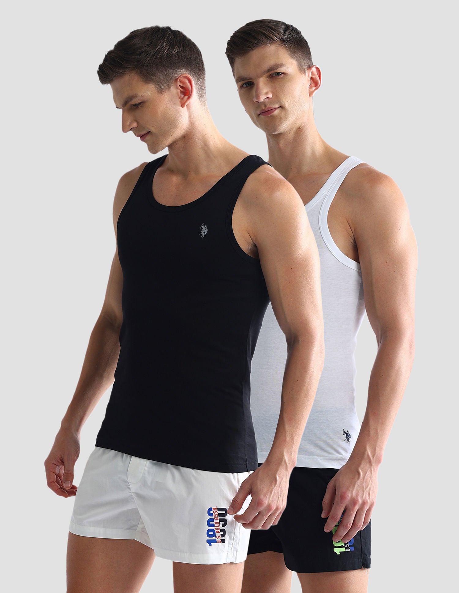 Pure Cotton Ribbed EV006 Vest - Pack Of 2 Black and White - U.S. POLO ASSN. | Large