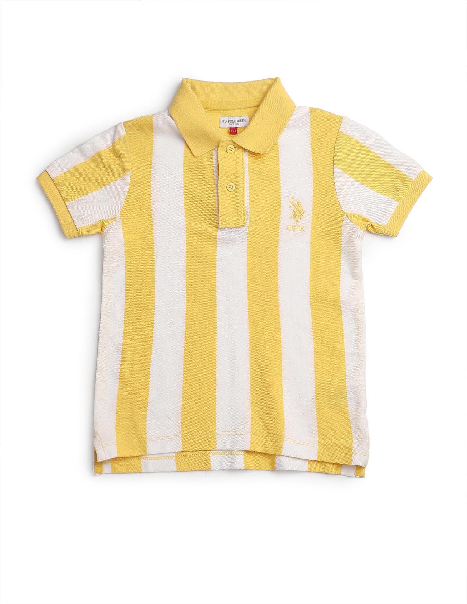 Boys Vertical Striped Regular Fit Polo Shirt Yellow - U.S. POLO ASSN. | Large