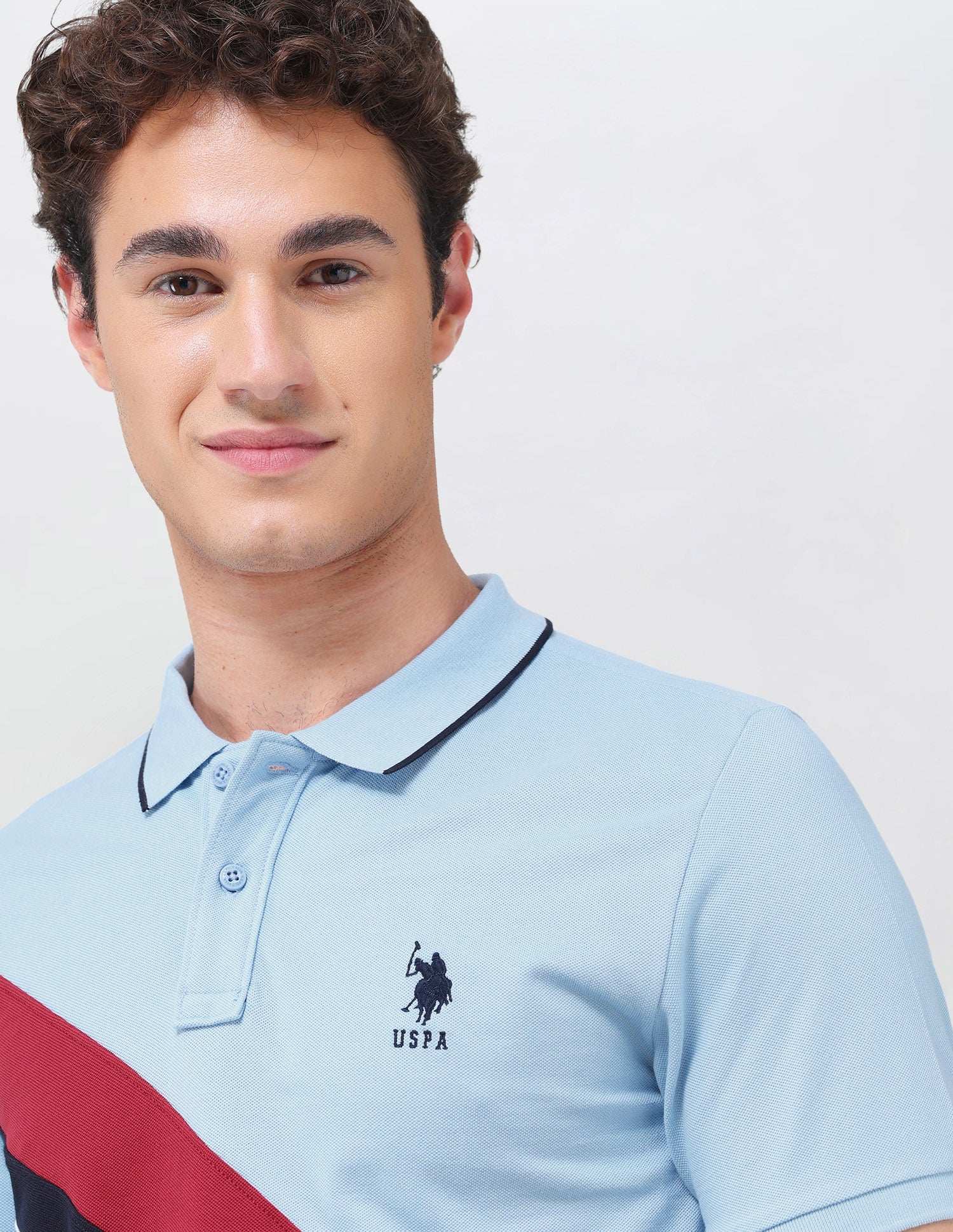 Colourblocked Regular Fit Polo Shirt Light Blue - U.S. Polo Assn. India | Large
