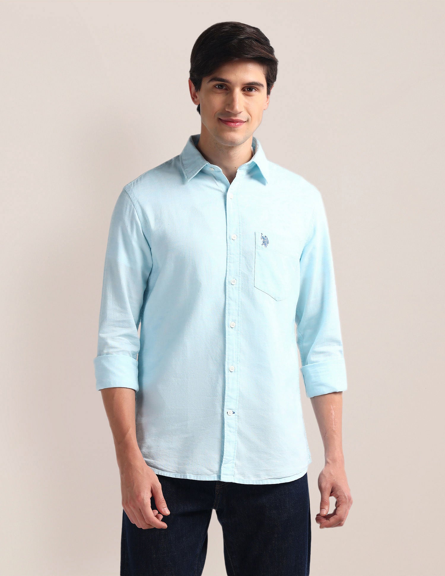 Tailored Fit Solid Shirt Light Blue - U.S. Polo Assn. India | Large