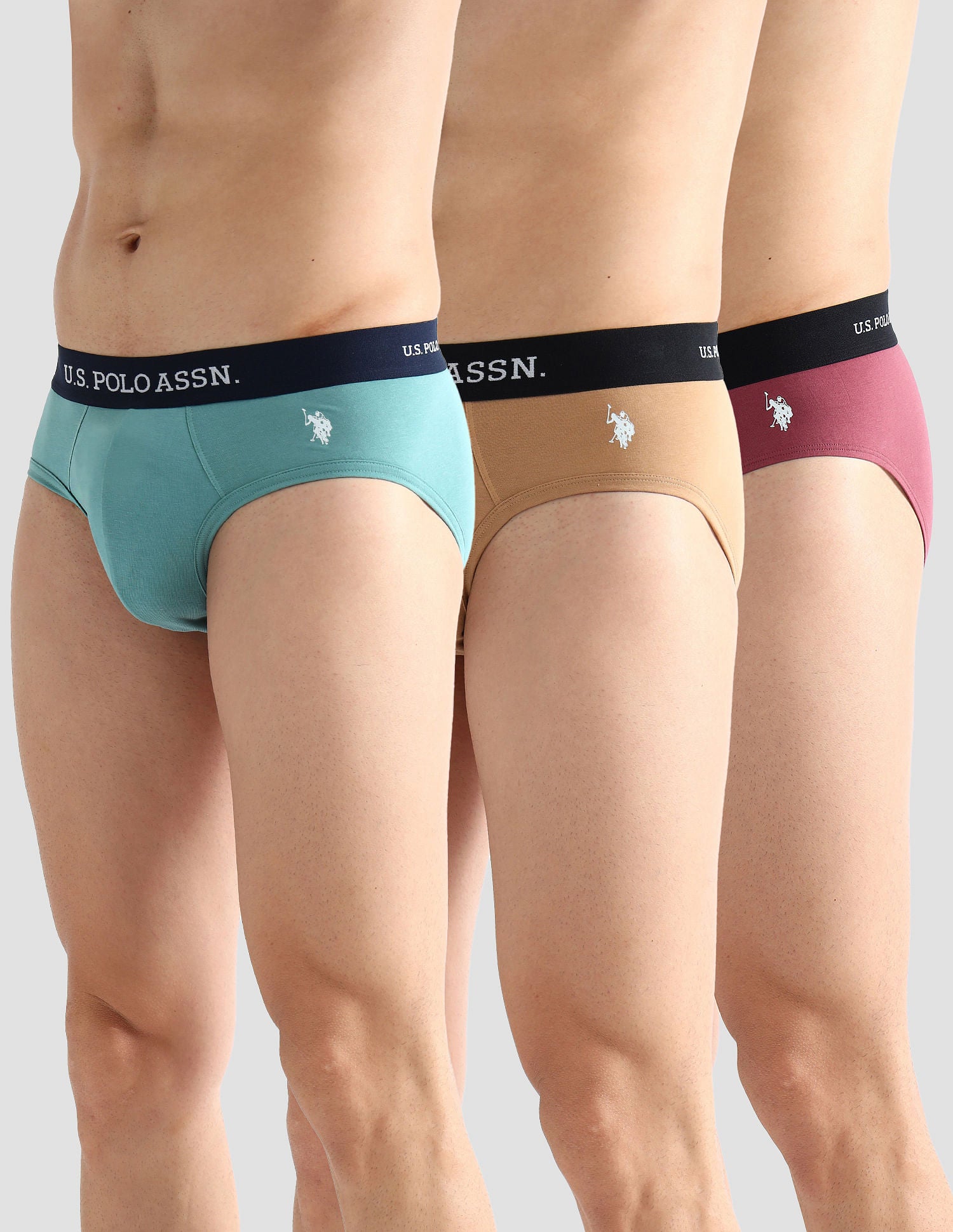 Elasticized Waist Solid OEB13 Briefs - Pack Of 3 Brown, Purple and Green - U.S. POLO ASSN. | Large