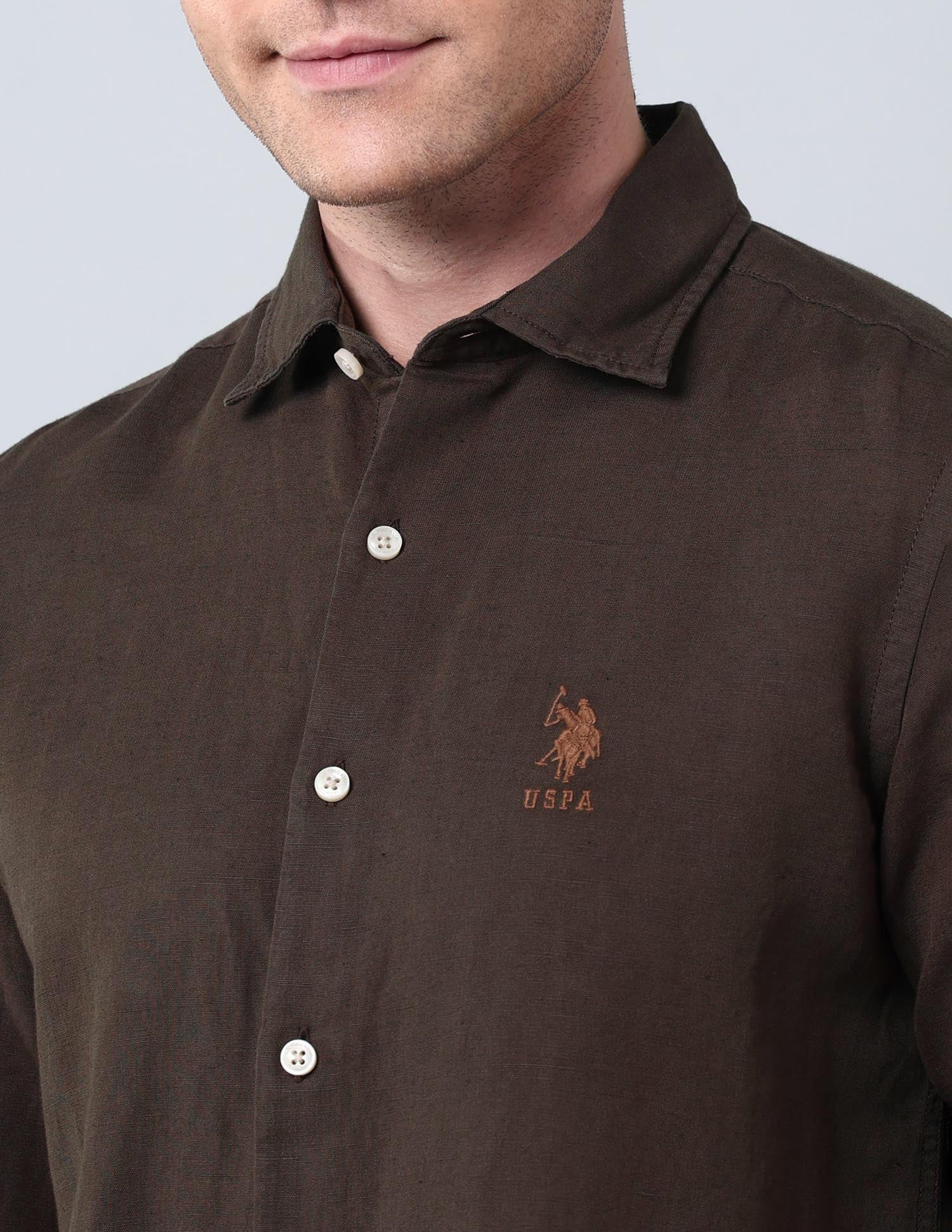 Solid Regular Fit Poplin Shirt Choco - U.S. Polo Assn. India | Large