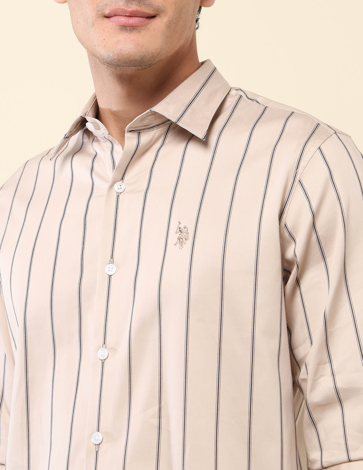 Vertical Striped Tailored Fit Shirt Khaki - U.S. Polo Assn. India | Large