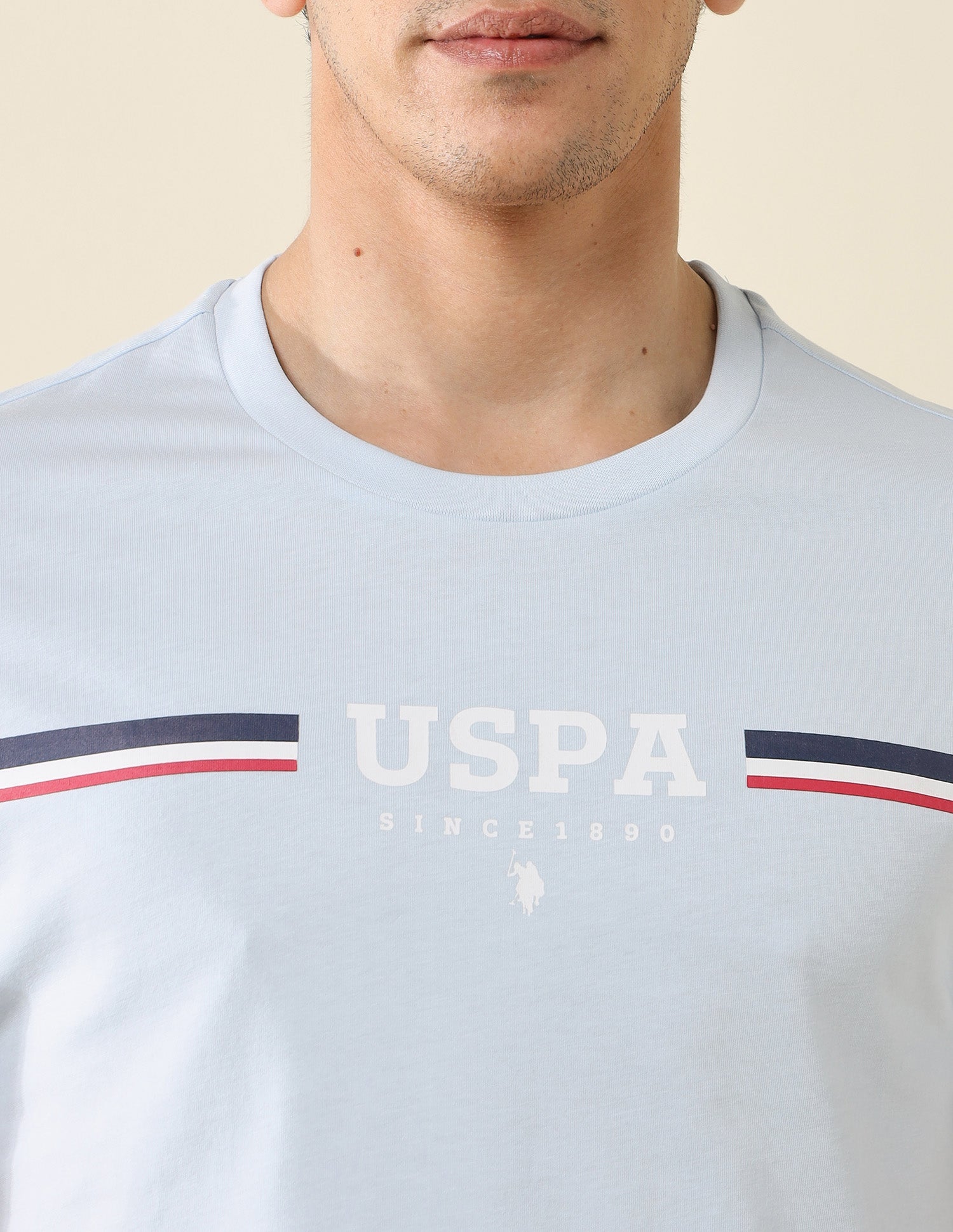 Brand Printed Pure Cotton T-Shirt Light Blue - U.S. POLO ASSN. | Large