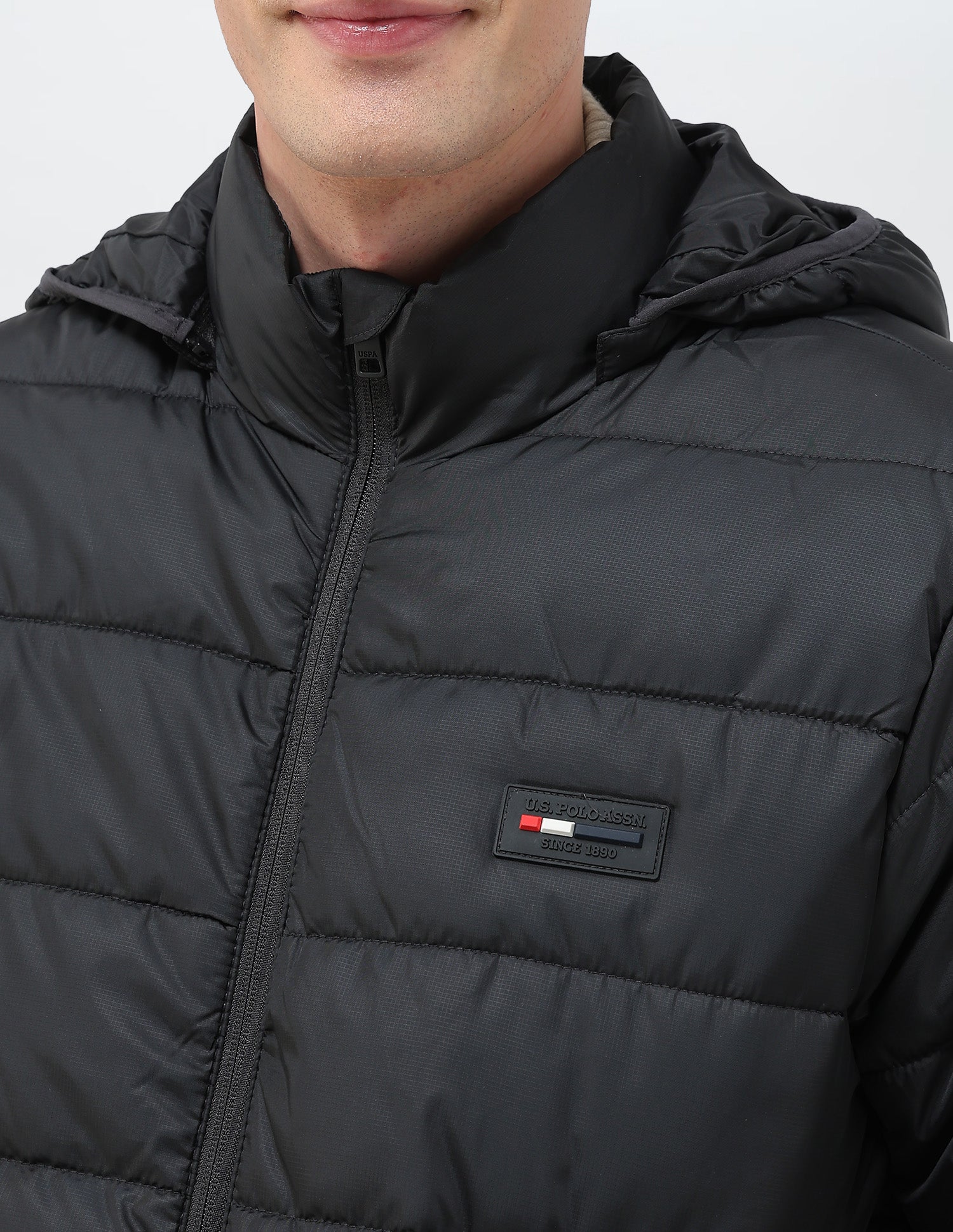 Regular Fit Solid Puffer Jacket Black - U.S. Polo Assn. India | Large