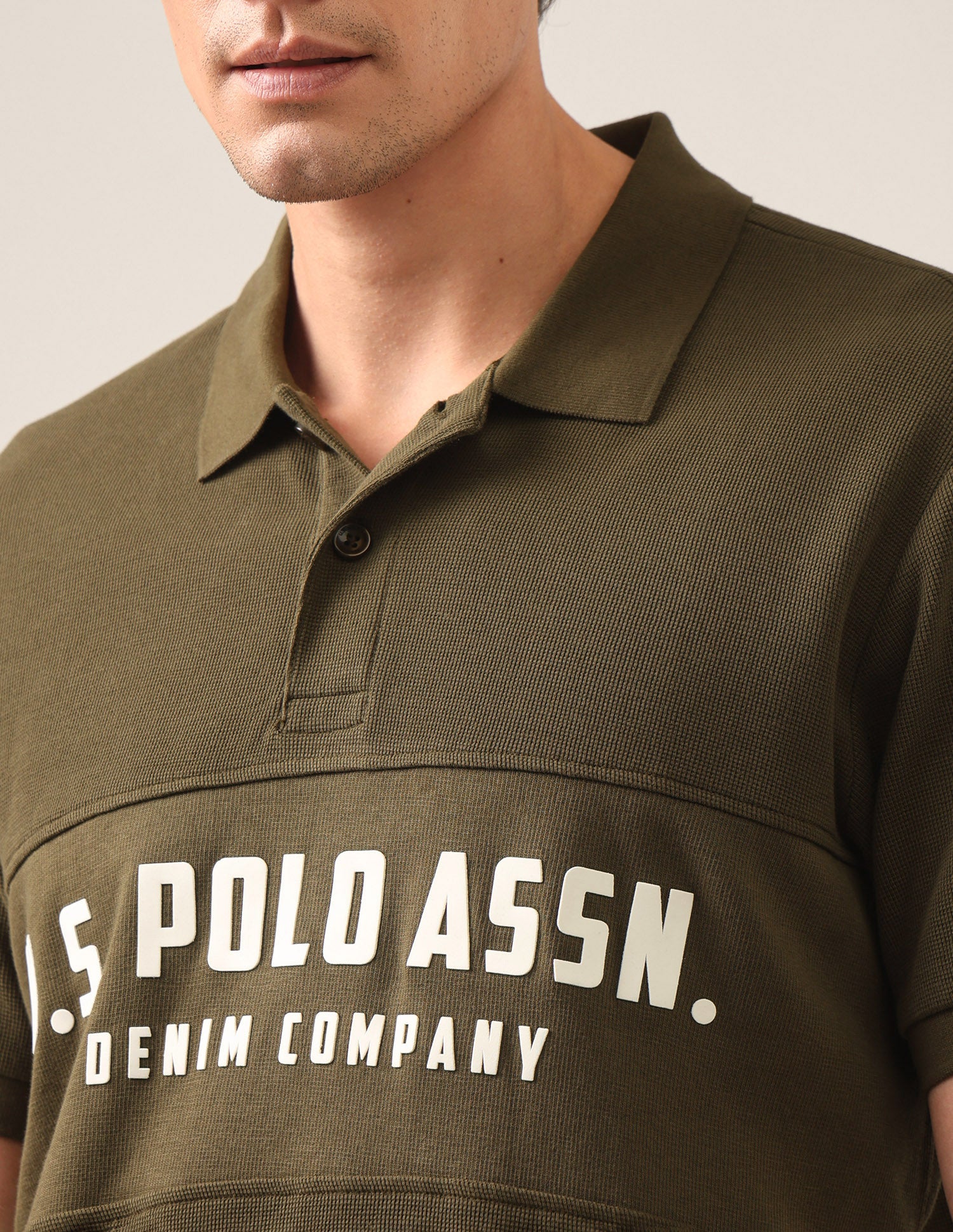 Brand Embossed Slim Fit Polo Shirt Olive - U.S. Polo Assn. India | Large