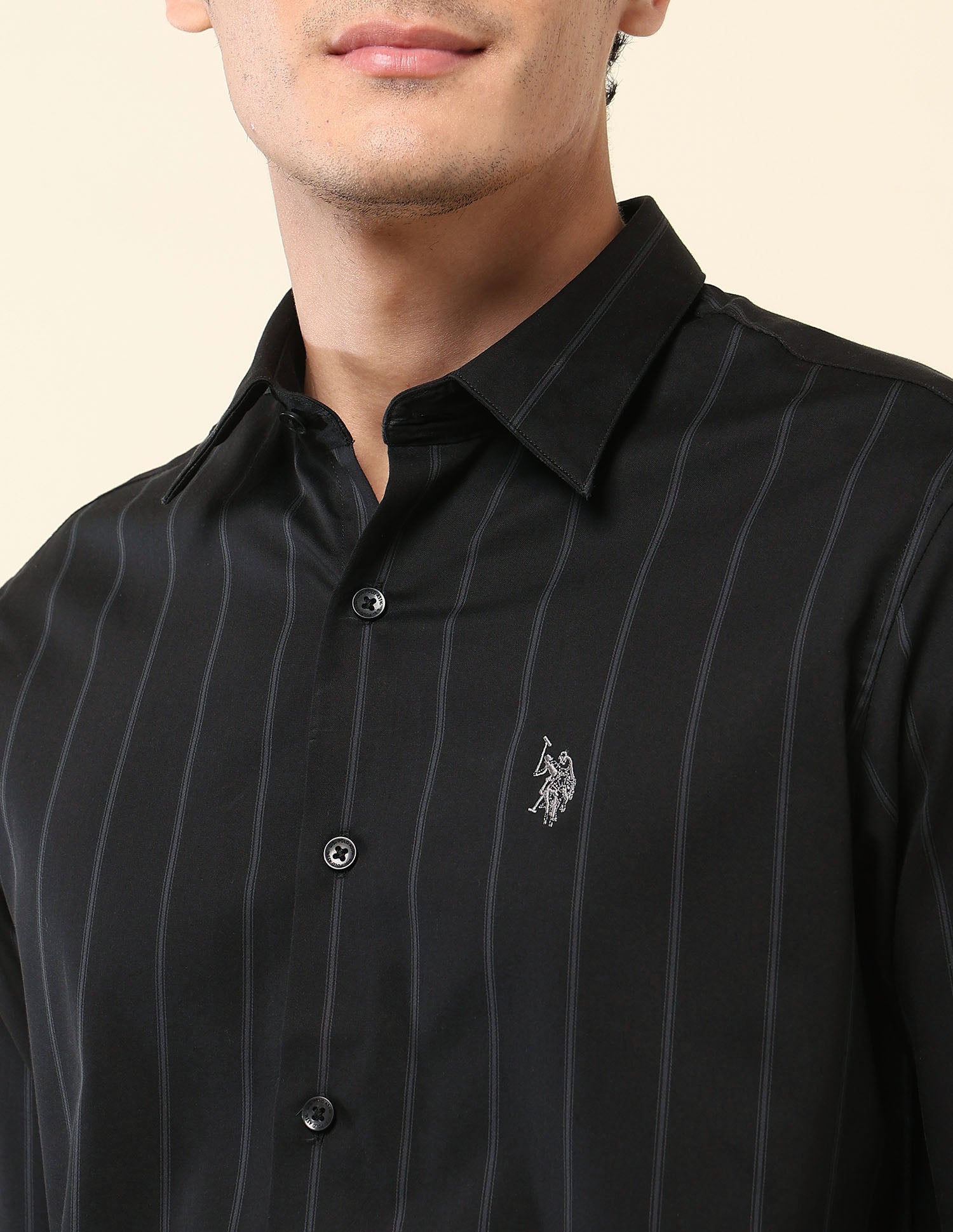 Vertical Striped Pure Cotton Shirt Dark Grey - U.S. Polo Assn. India | Large