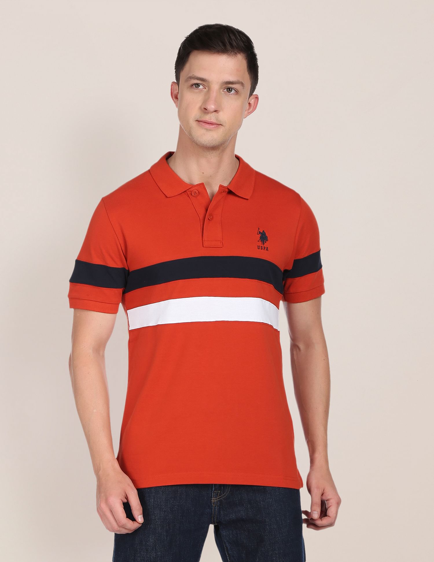 Horizontal Stripe Cotton Polo Shirt Rust - U.S. POLO ASSN. | Large