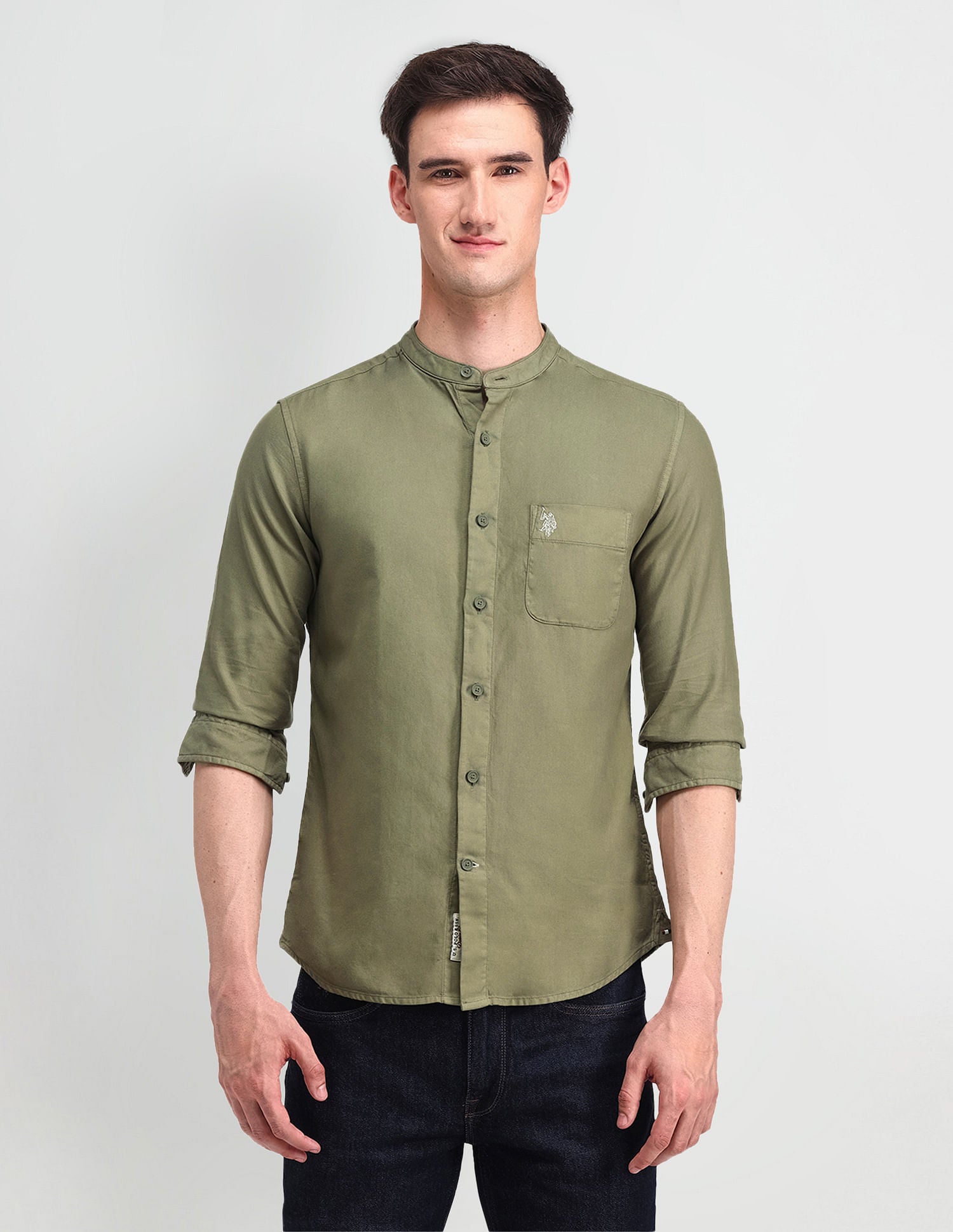 Mandarin Collar Slim Fit Shirt Green - U.S. Polo Assn. India | Large