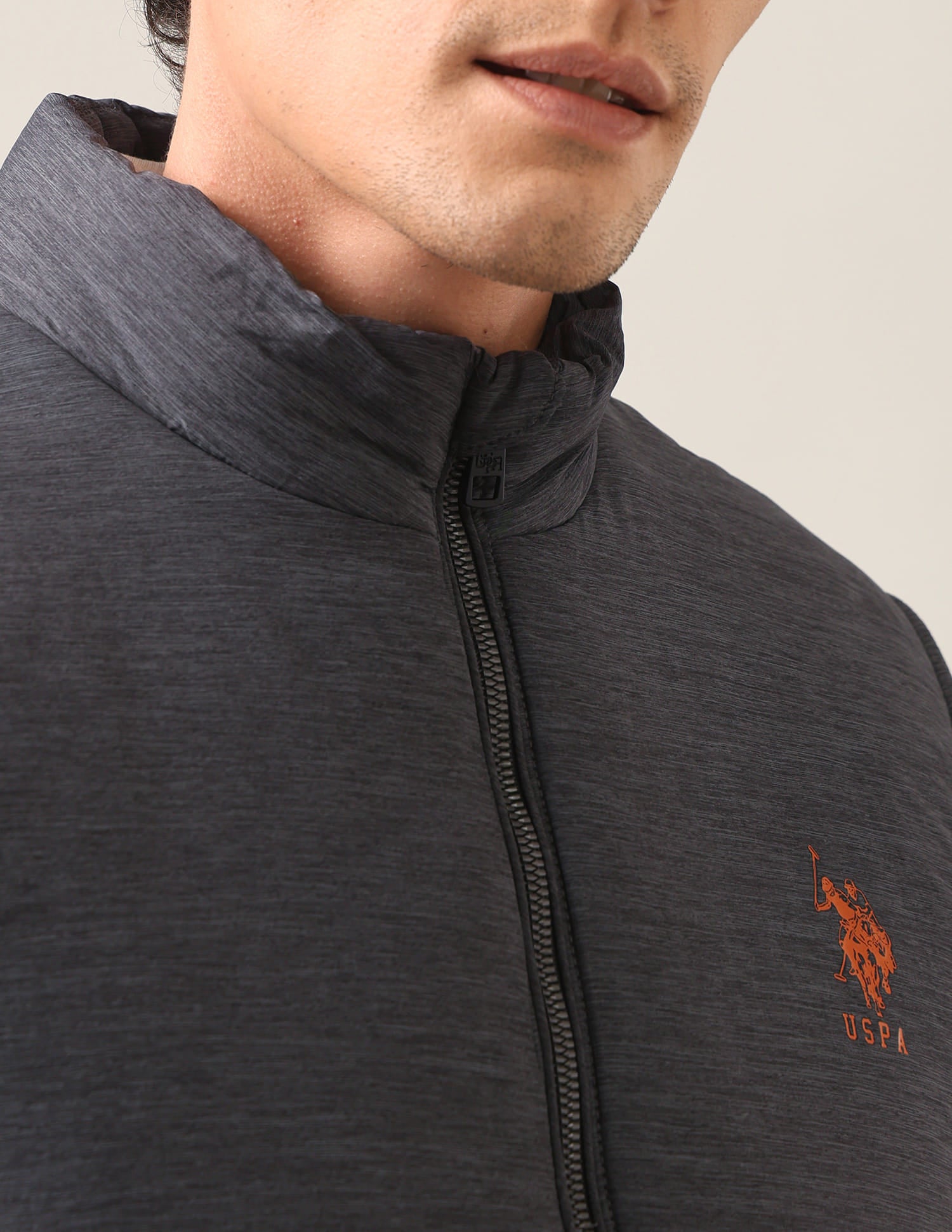 High Neck Sleeveless Solid Padded Jacket Grey - U.S. Polo Assn. India | Large