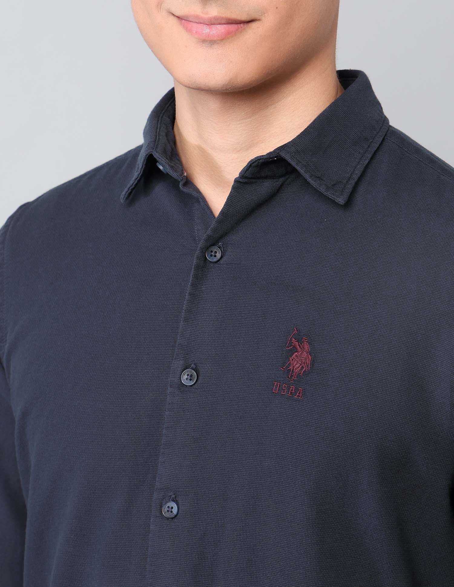Pure Cotton Dobby Shirt Navy - U.S. Polo Assn. India | Large