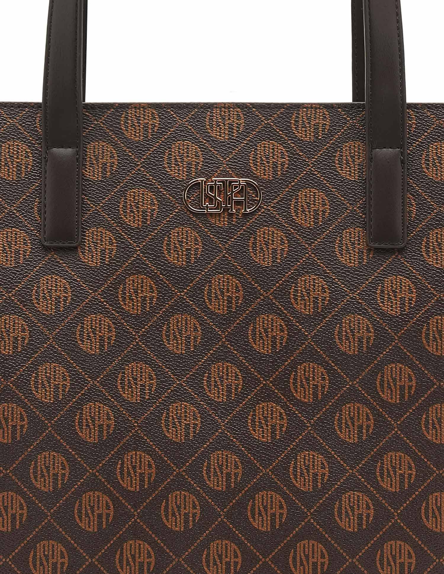 Isla Monogram Tote Handbag Brown - U.S. Polo Assn. India | Large