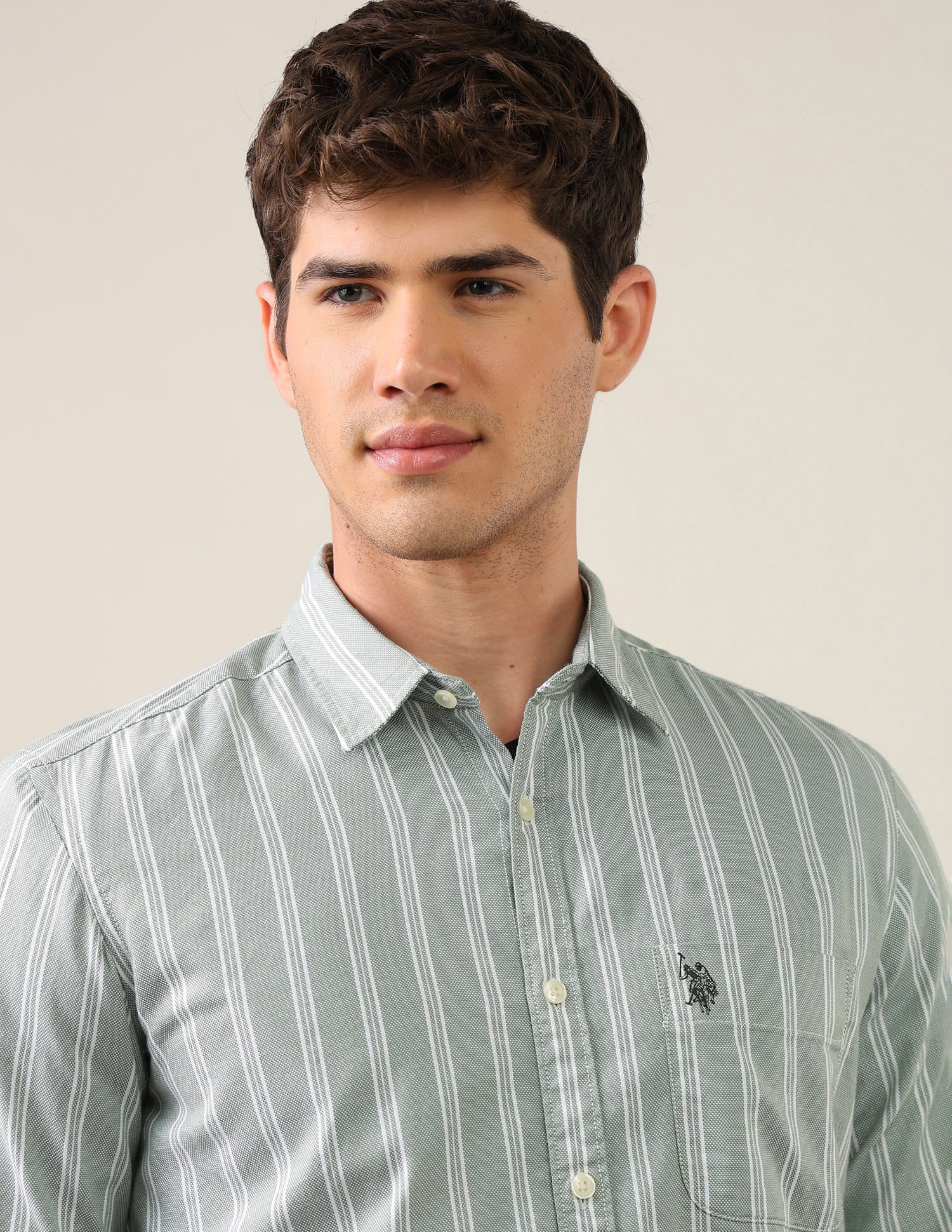 Vertical Striped Regular Fit Shirt Green - U.S. Polo Assn. India | Large