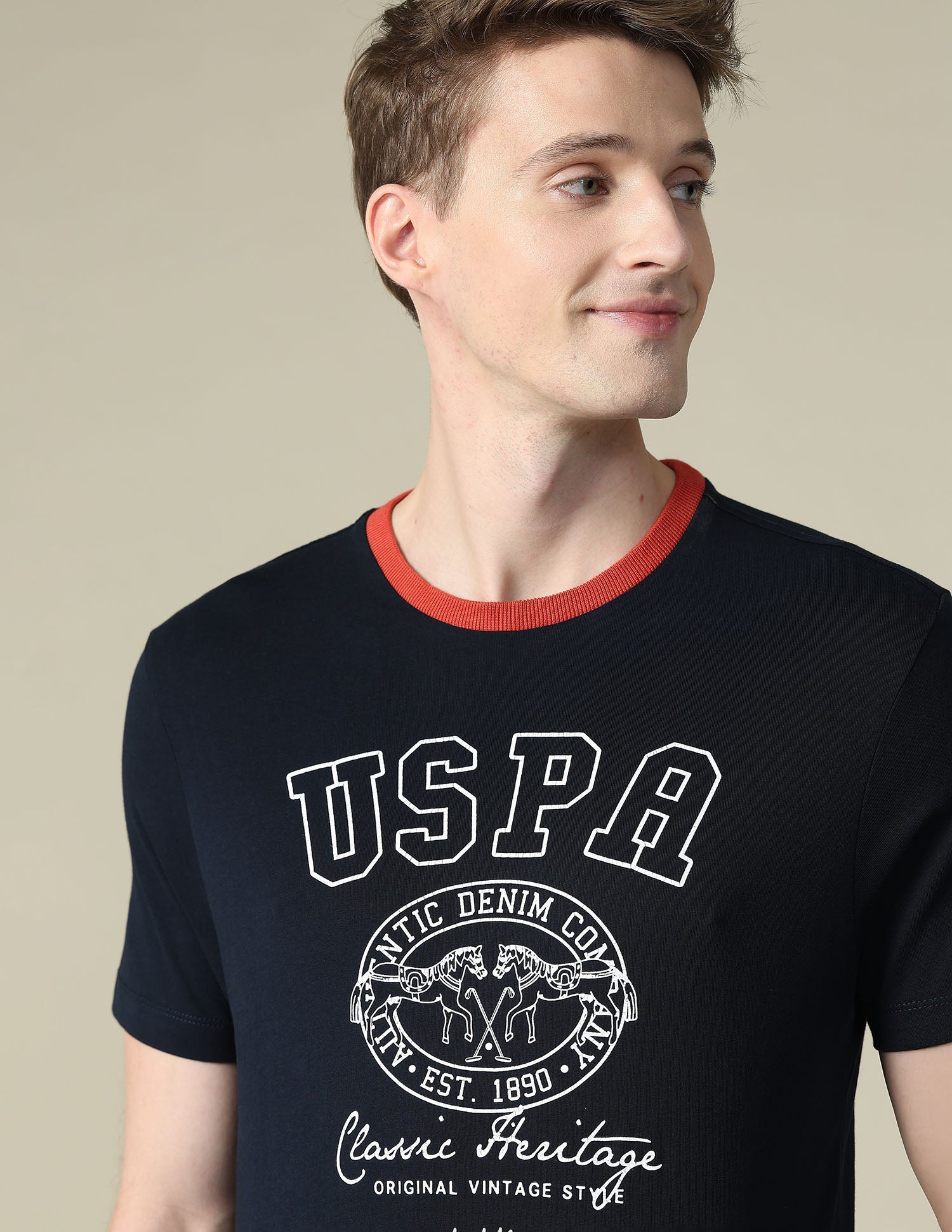 Graphic Brand Printed Slim Fit T-Shirt Navy - U.S. Polo Assn. India | Large