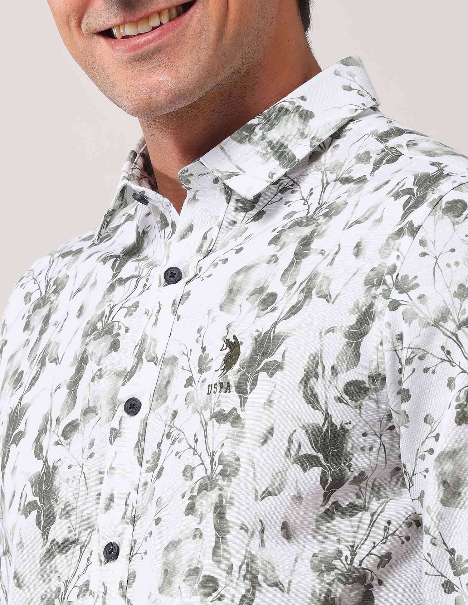 Regular Fit Floral Printed Shirt Olive - U.S. POLO ASSN. | Large