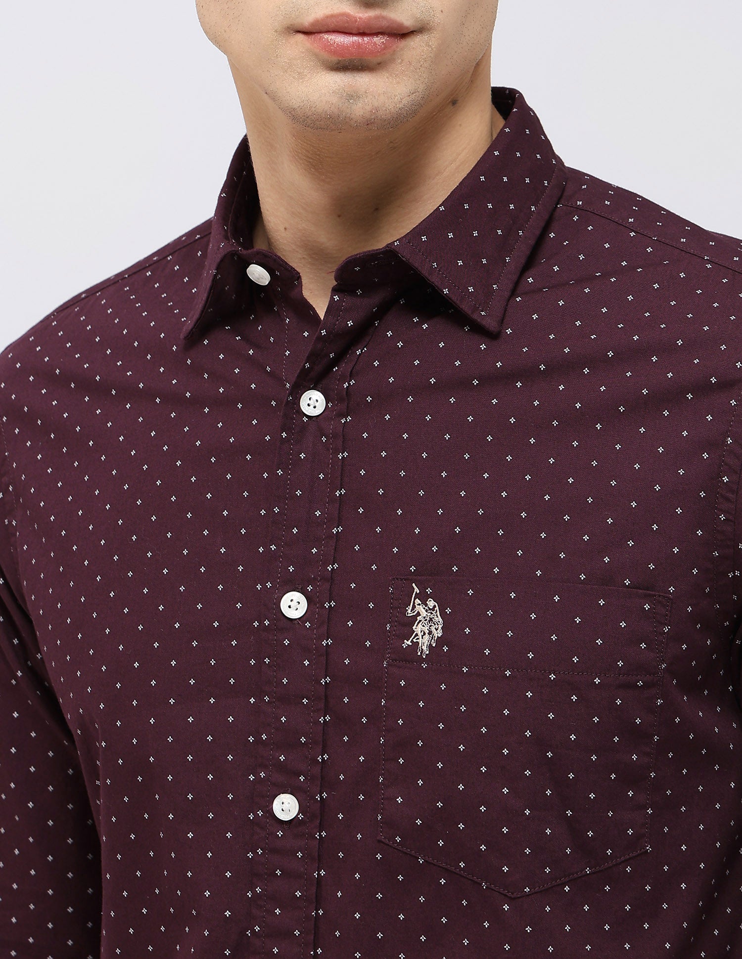 Tailored Fit All-Over Printed Shirt Wine - U.S. Polo Assn. India | Large