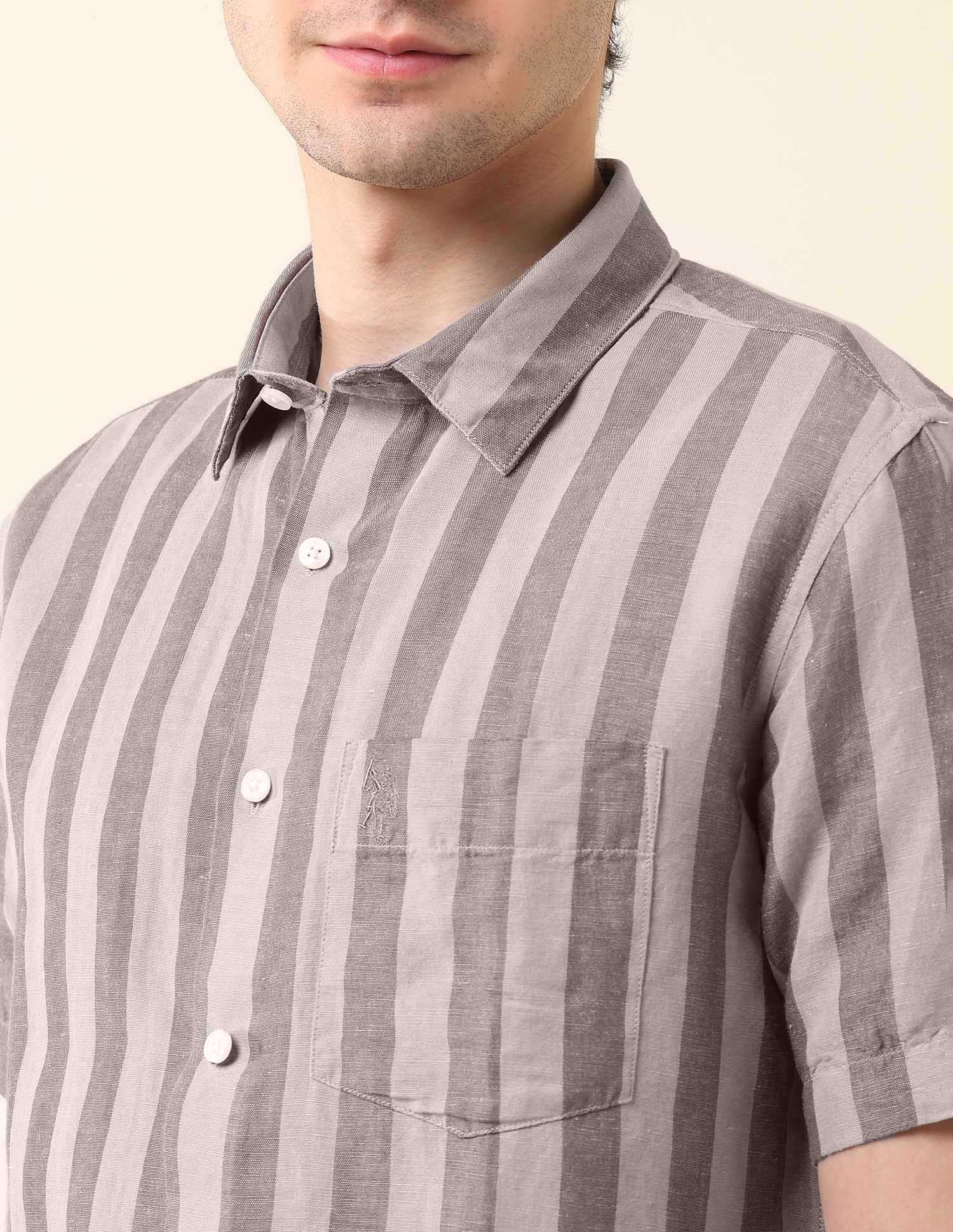 Vertical Striped Tailored Fit Ctm Shirt Khaki - U.S. Polo Assn. India | Large