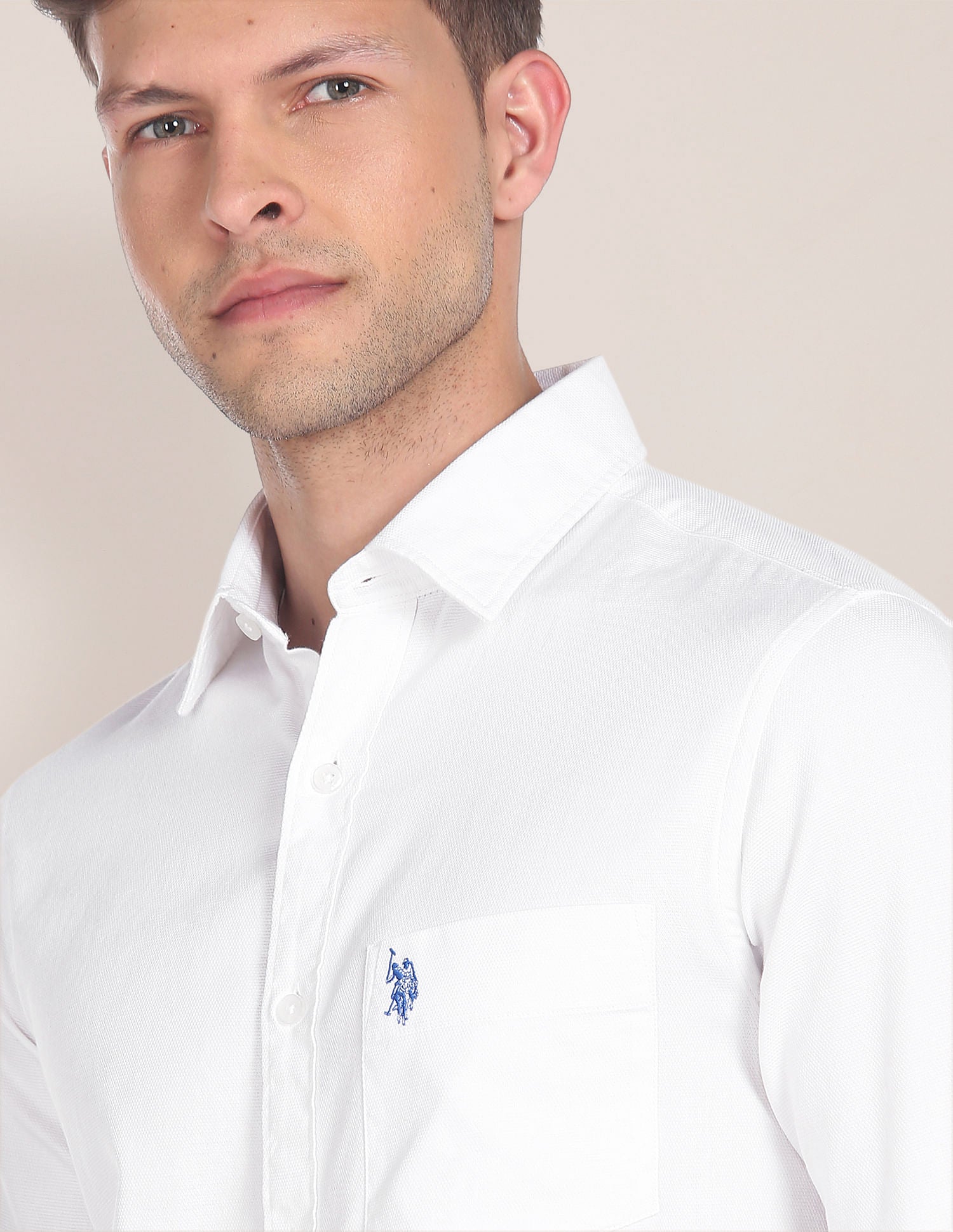 Birdseye Dobby Textured Solid Shirt White - U.S. Polo Assn. India | Large