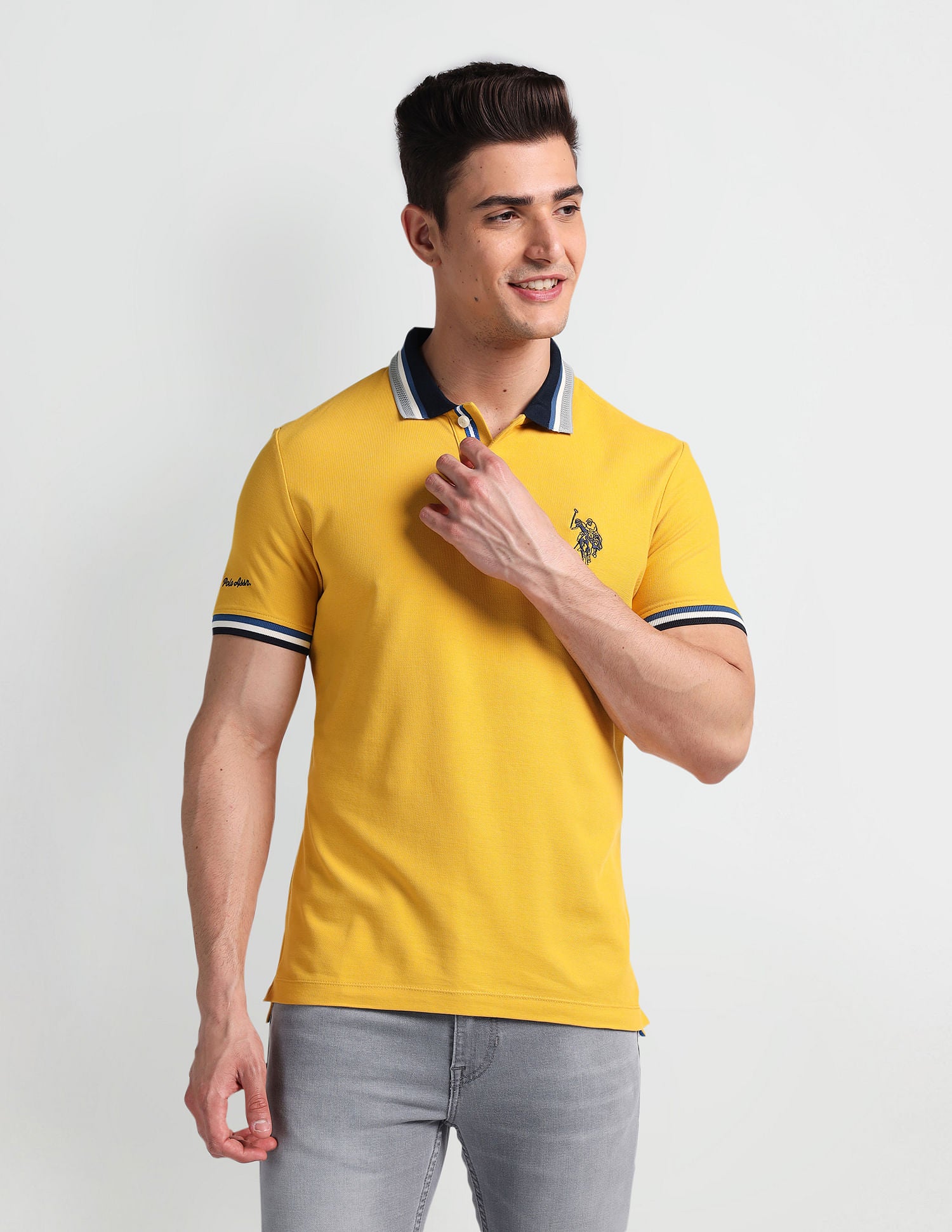 Muscle Fit Solid Polo Shirt Yellow - U.S. Polo Assn. India | Large