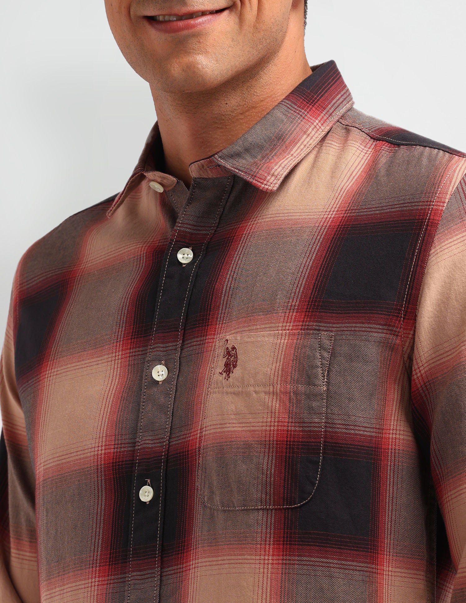 Graph Check Printed Slim Fit Shirt Light Brown - U.S. Polo Assn. India | Large