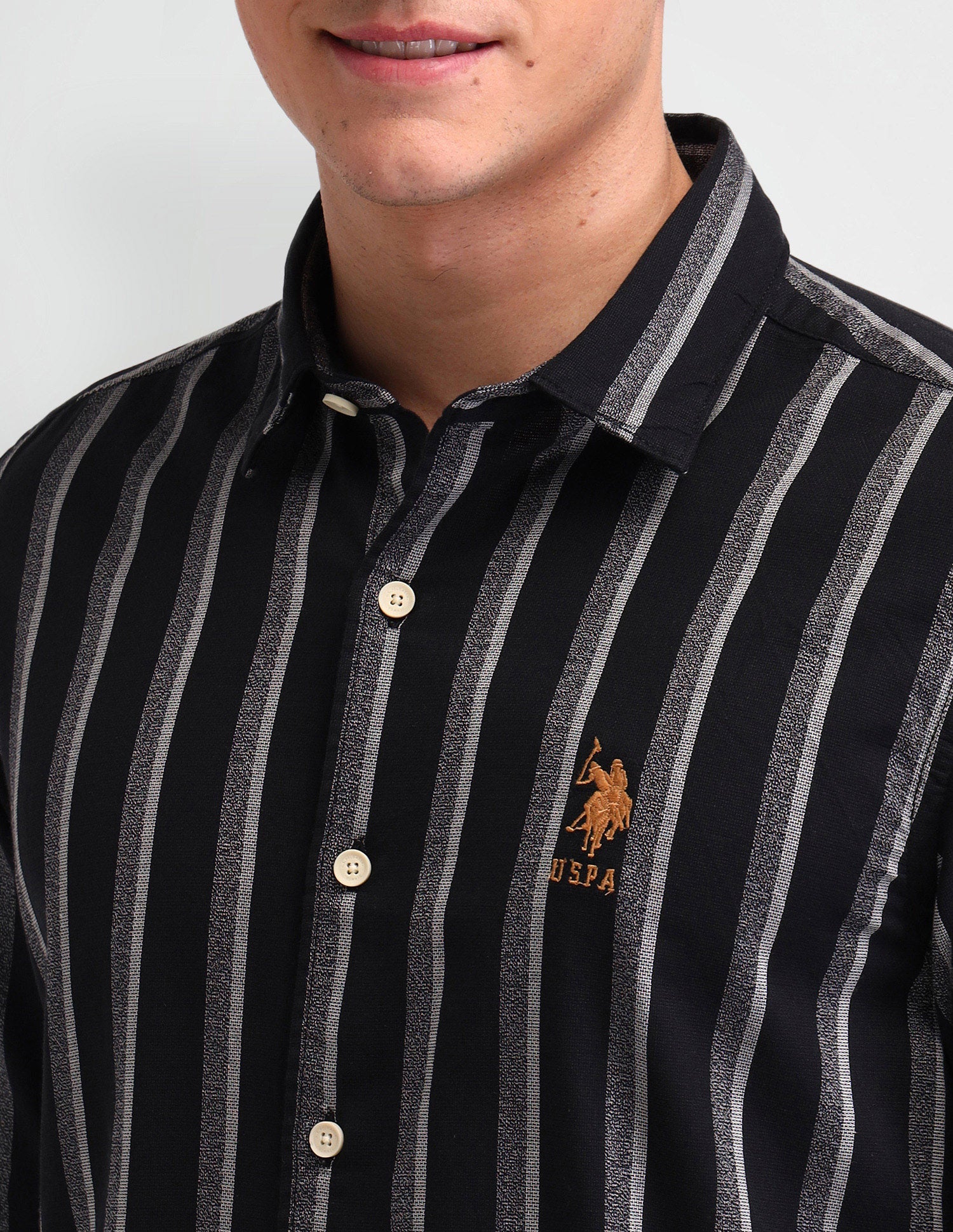 Vertical Striped Slim Fit Shirt Black - U.S. Polo Assn. India | Large