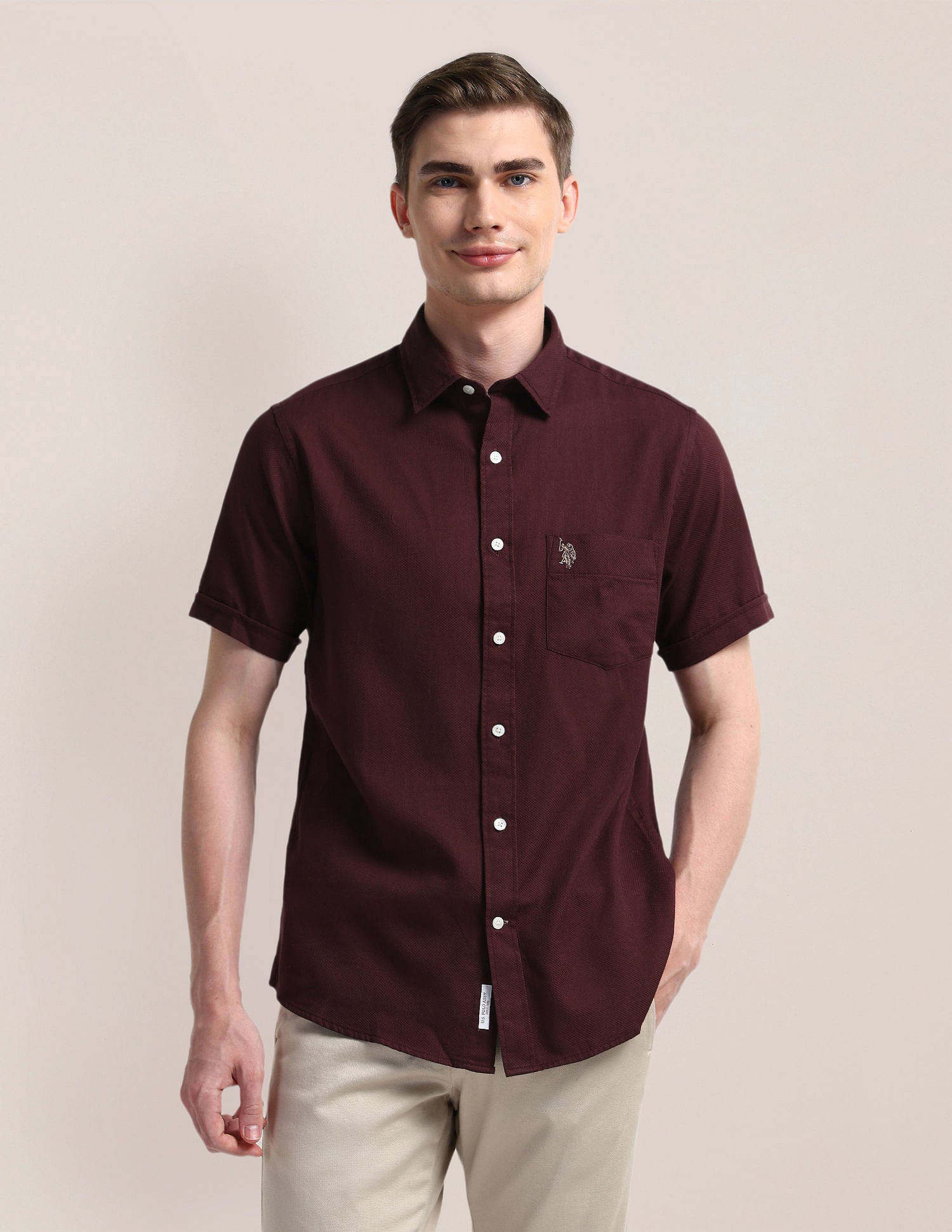 Cutaway Collar Premium Cotton Shirt Maroon - U.S. POLO ASSN. | Large