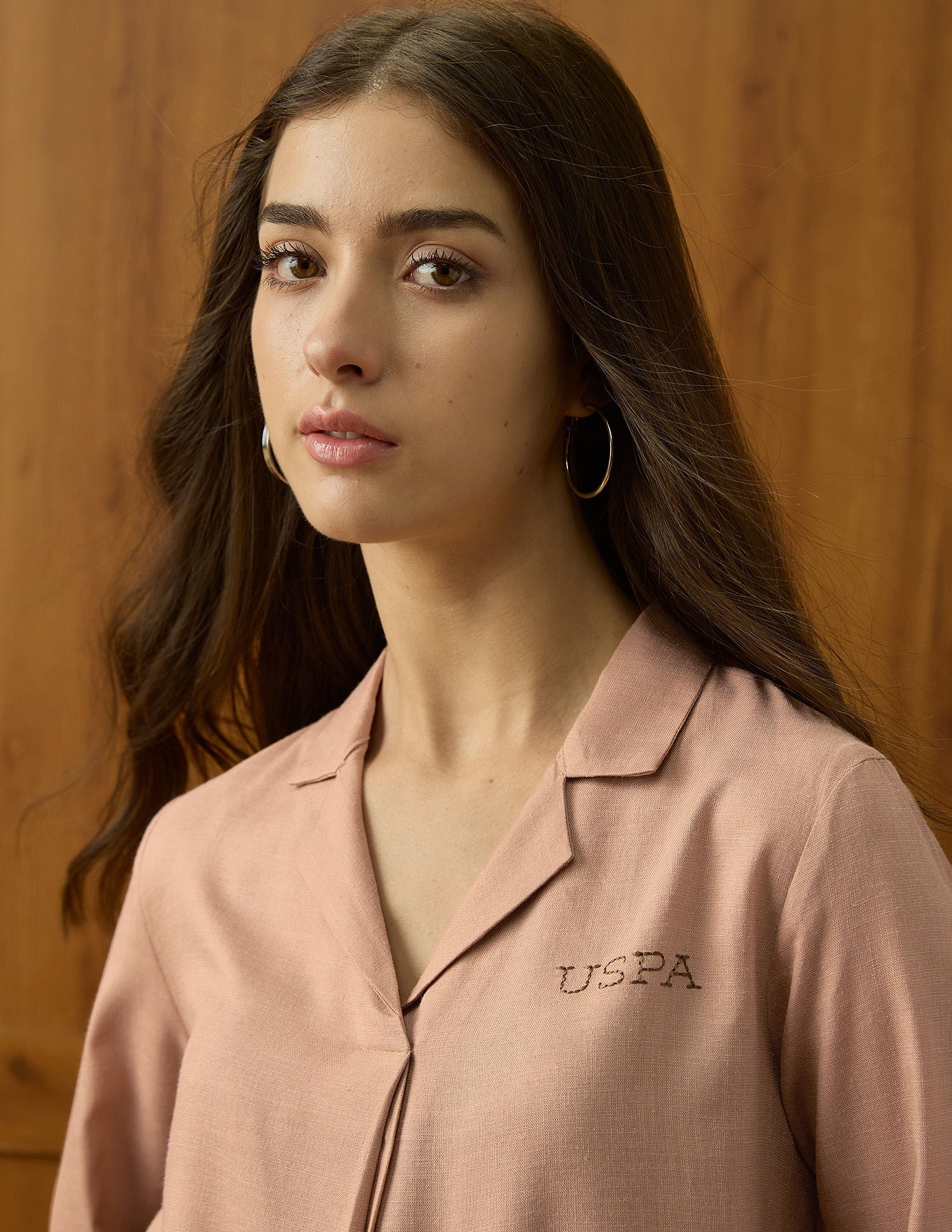 Notched Lapel Pleated Shirt Peach - U.S. POLO ASSN. | Large