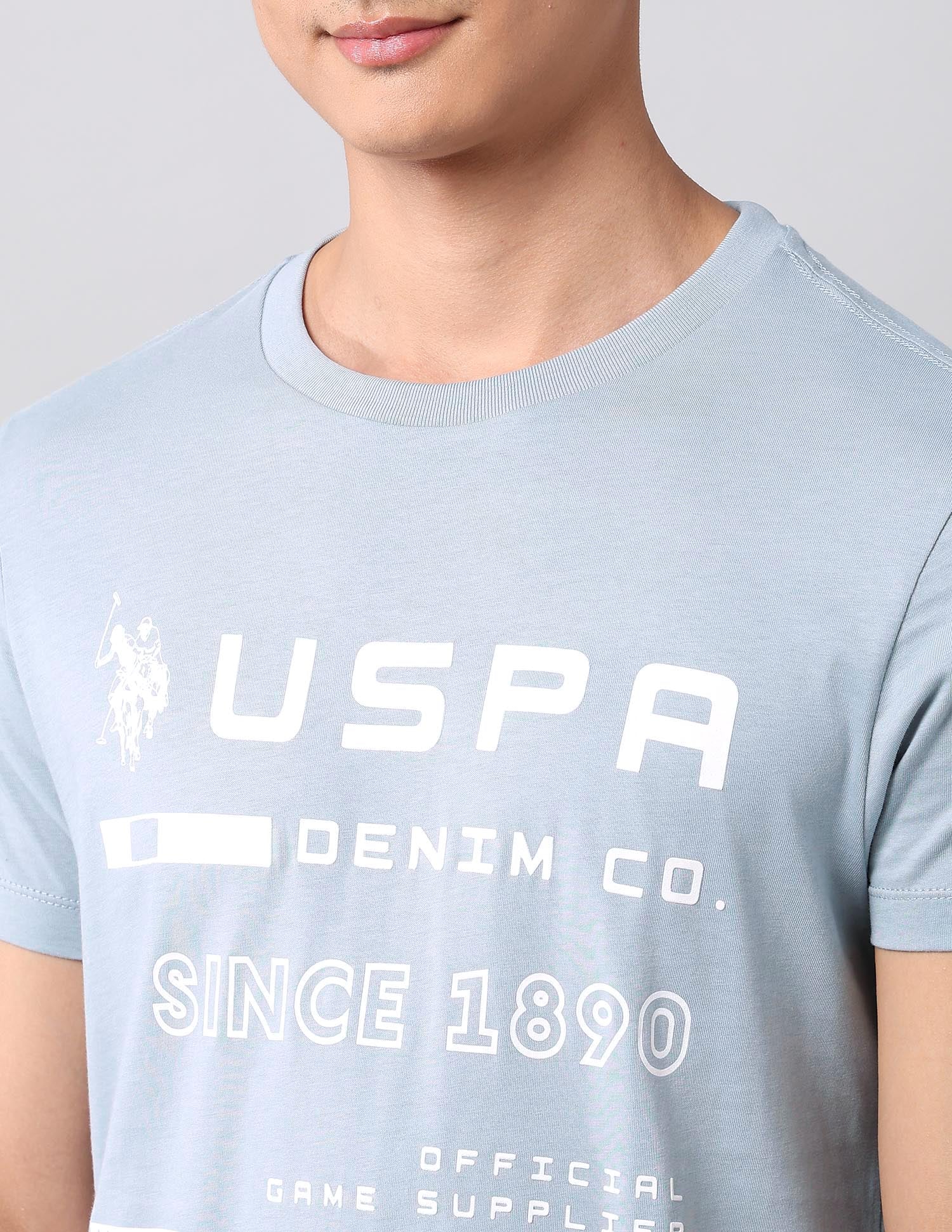 Typographic Pure Cotton T-Shirt Light Grey - U.S. Polo Assn. India | Large