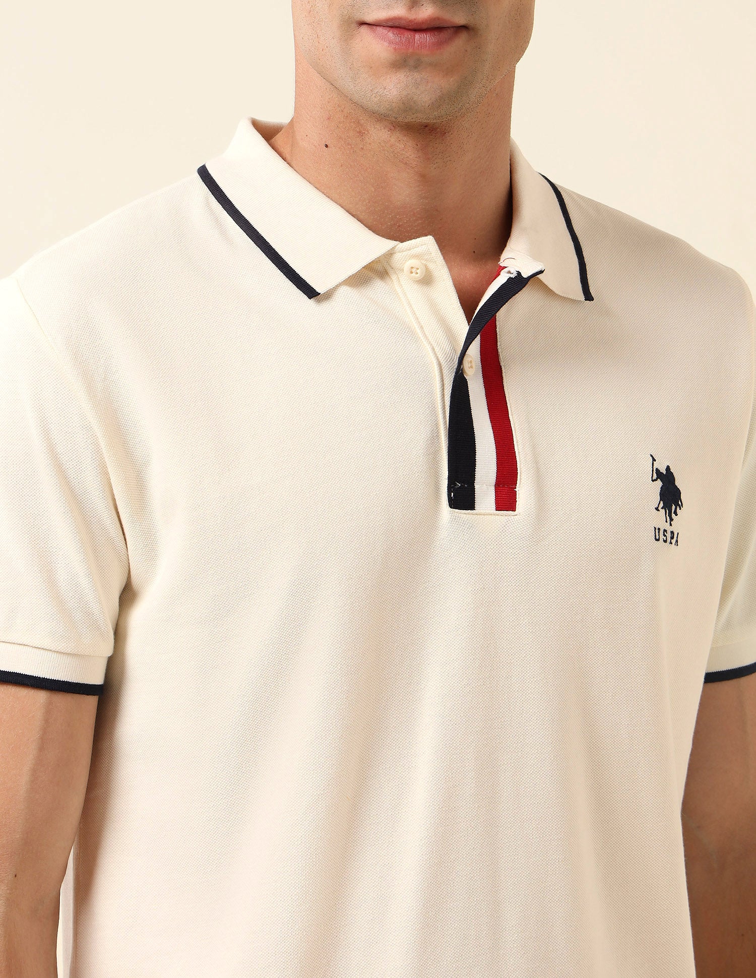 Pure Cotton Slim Fit Polo Shirt Off White - U.S. Polo Assn. India | Large