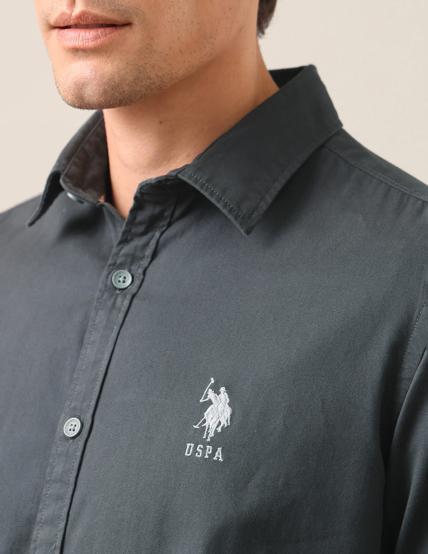 Regular Fit Twill Shirt Grey - U.S. Polo Assn. India | Large