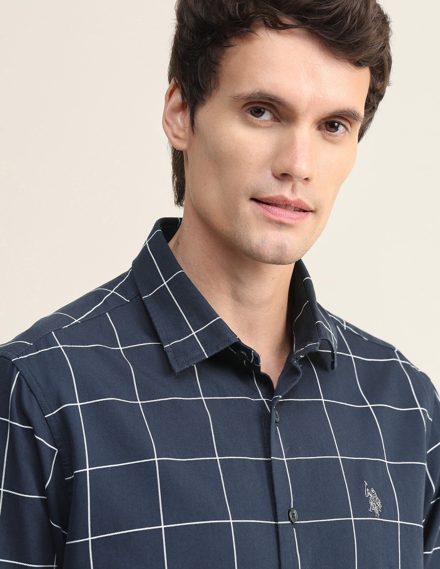 Windowpane Checked Twill Shirt Navy - U.S. Polo Assn. India | Large
