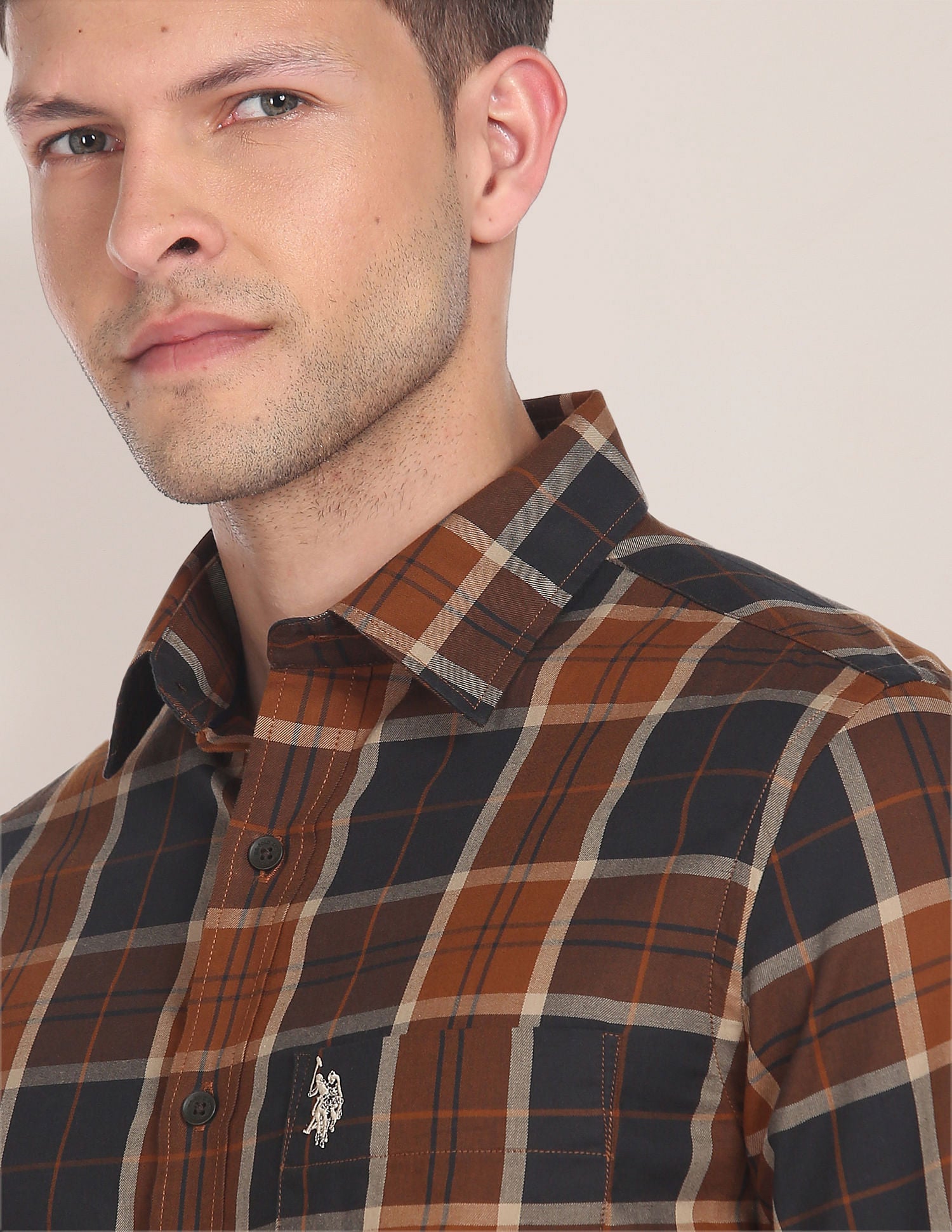 Plaid Check Twill Casual Shirt Brown - U.S. Polo Assn. India | Large