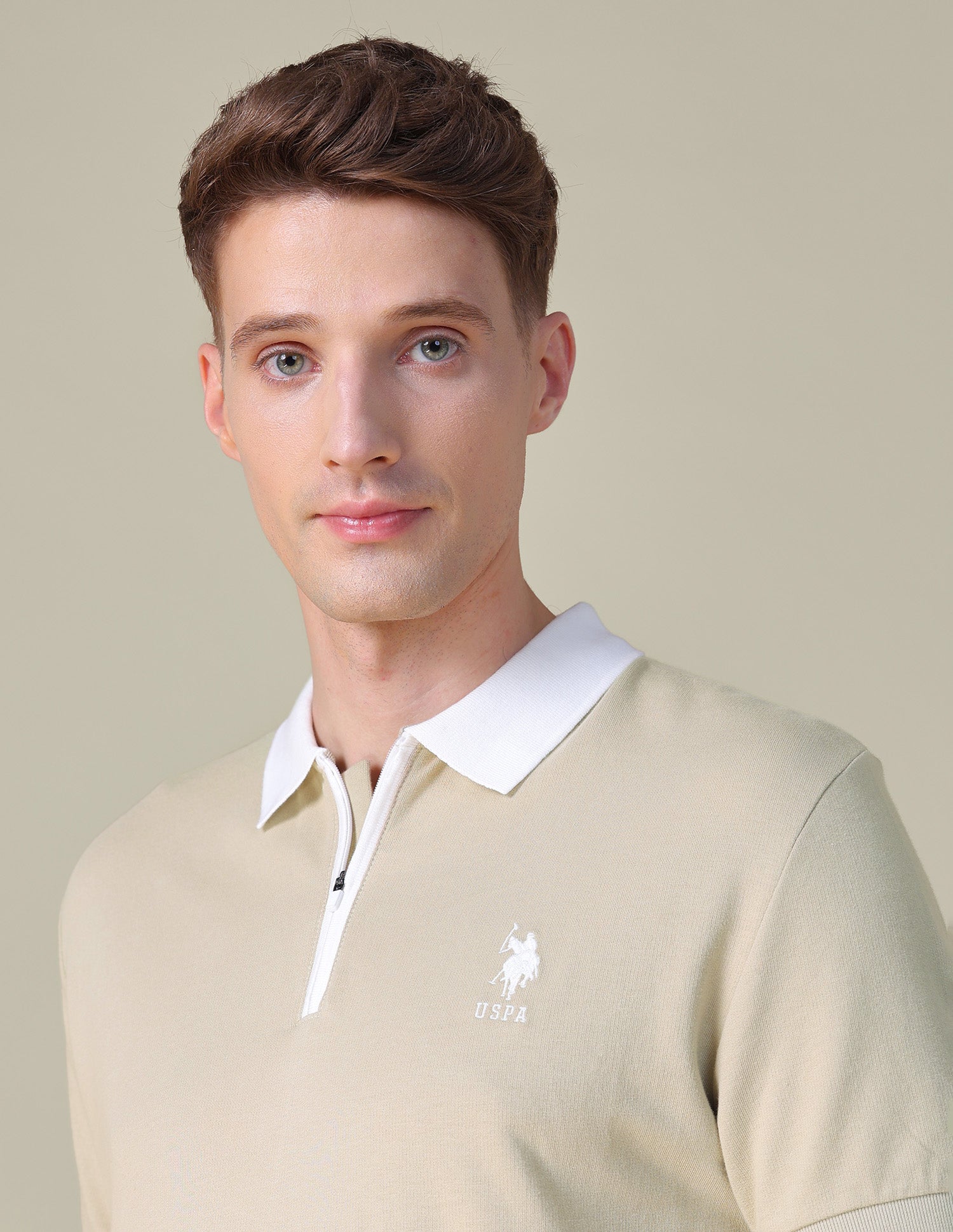 Solid Slim Fit Polo Shirt Beige - U.S. POLO ASSN. | Large