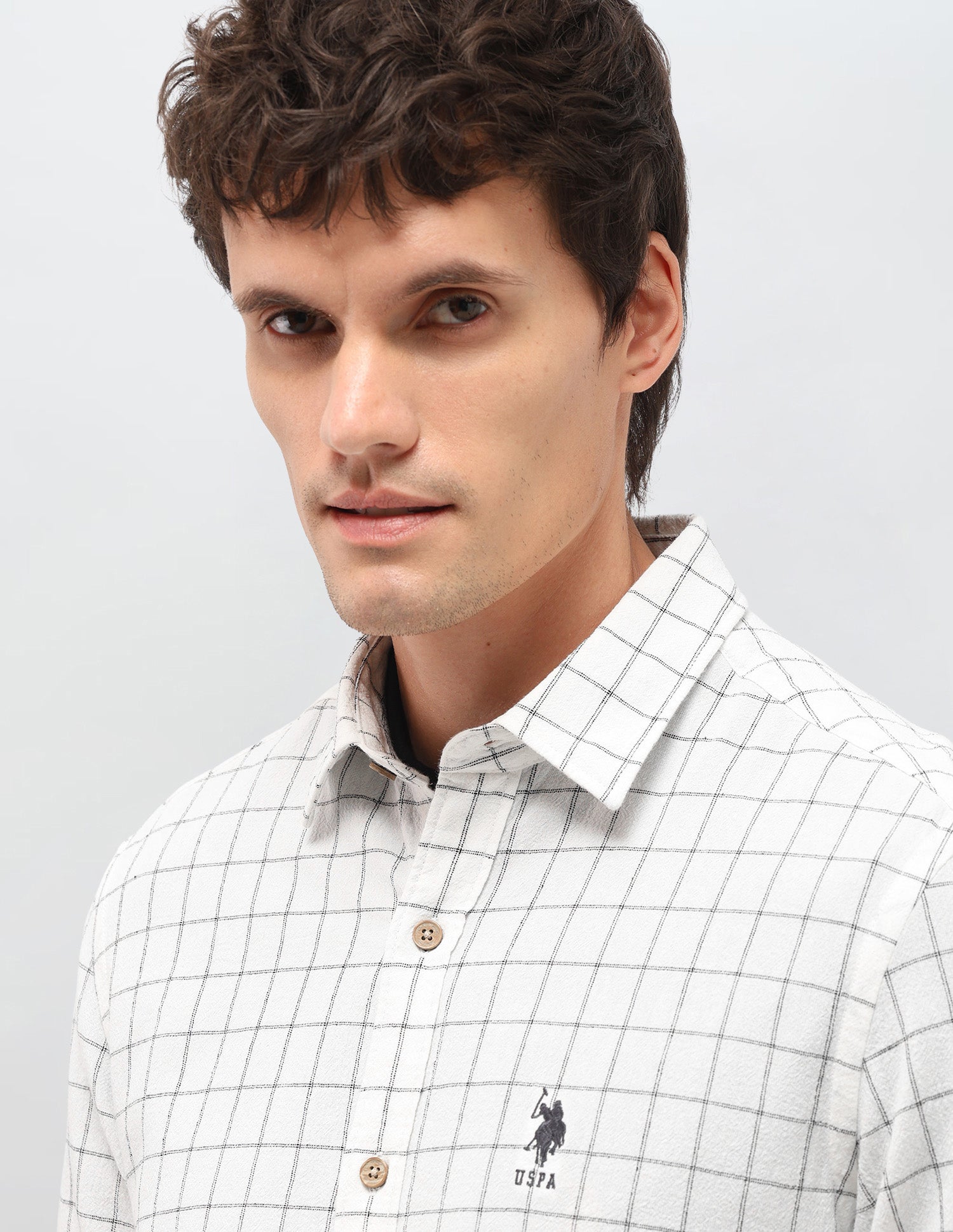 Windowpane Checked Regular Fit Shirt White - U.S. Polo Assn. India | Large