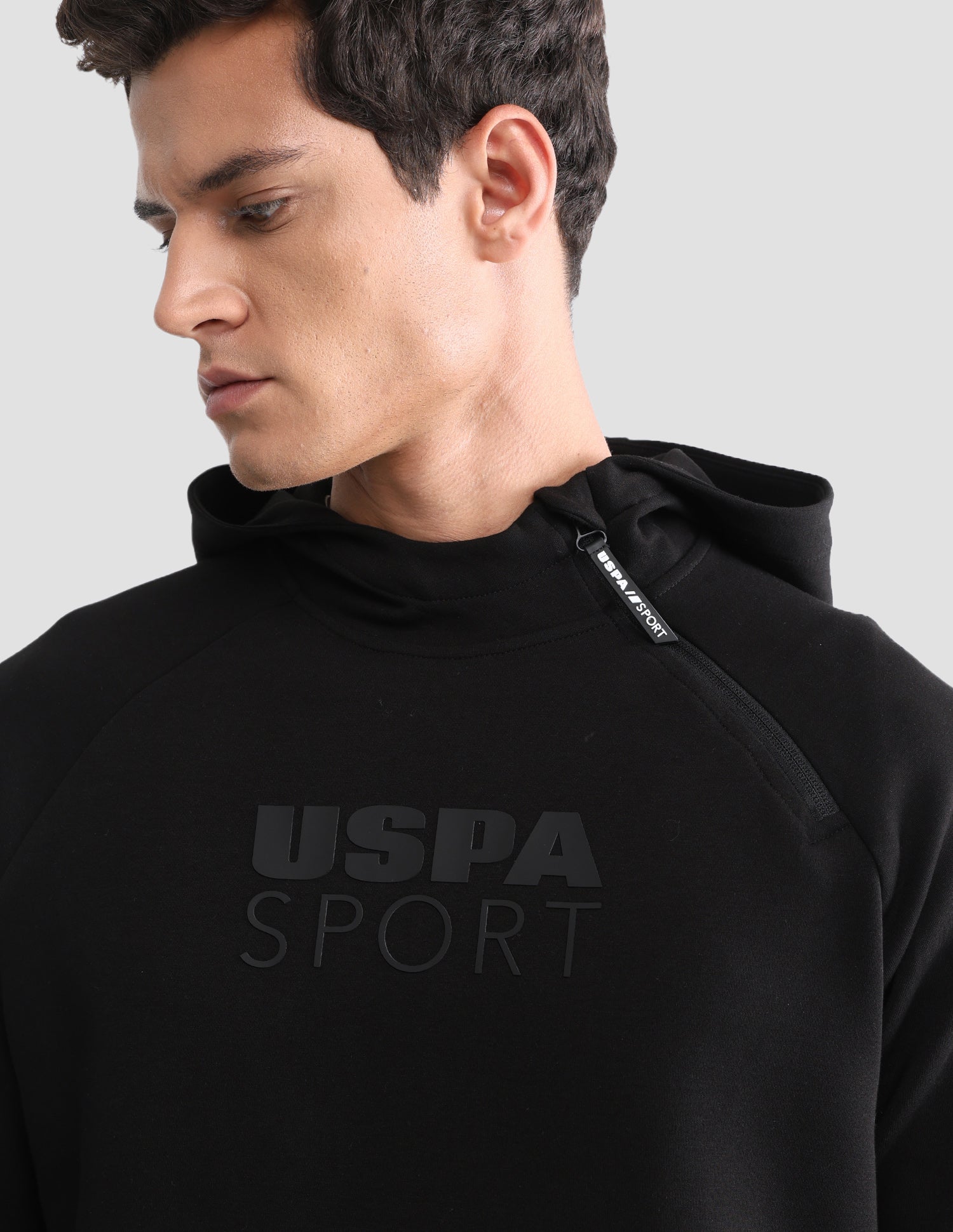 Regular Fit Solid Active Sweatshirt Black - U.S. Polo Assn. India | Large
