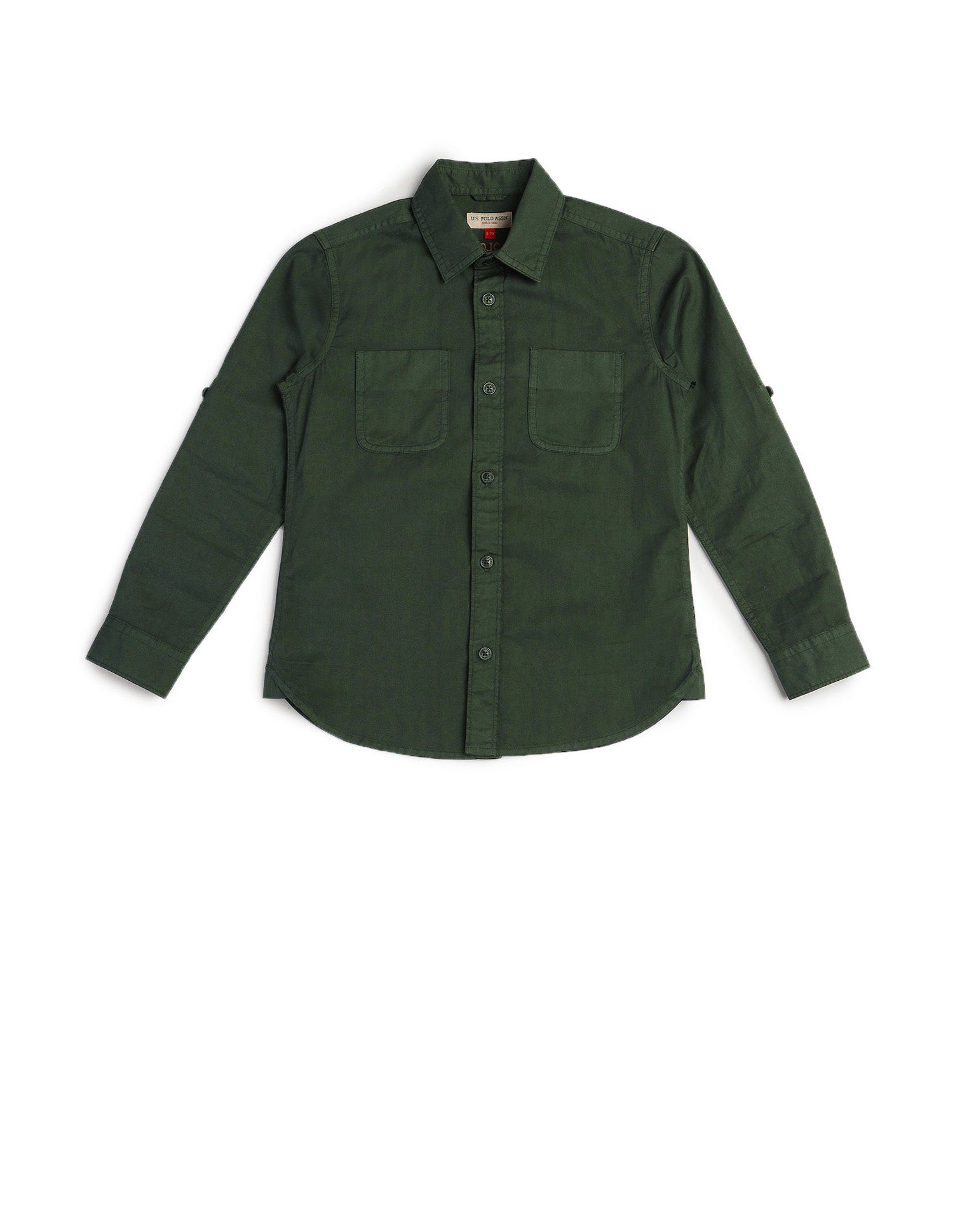 Boys Solid Regular Fit Shirt Dark Green - U.S. POLO ASSN. | Large
